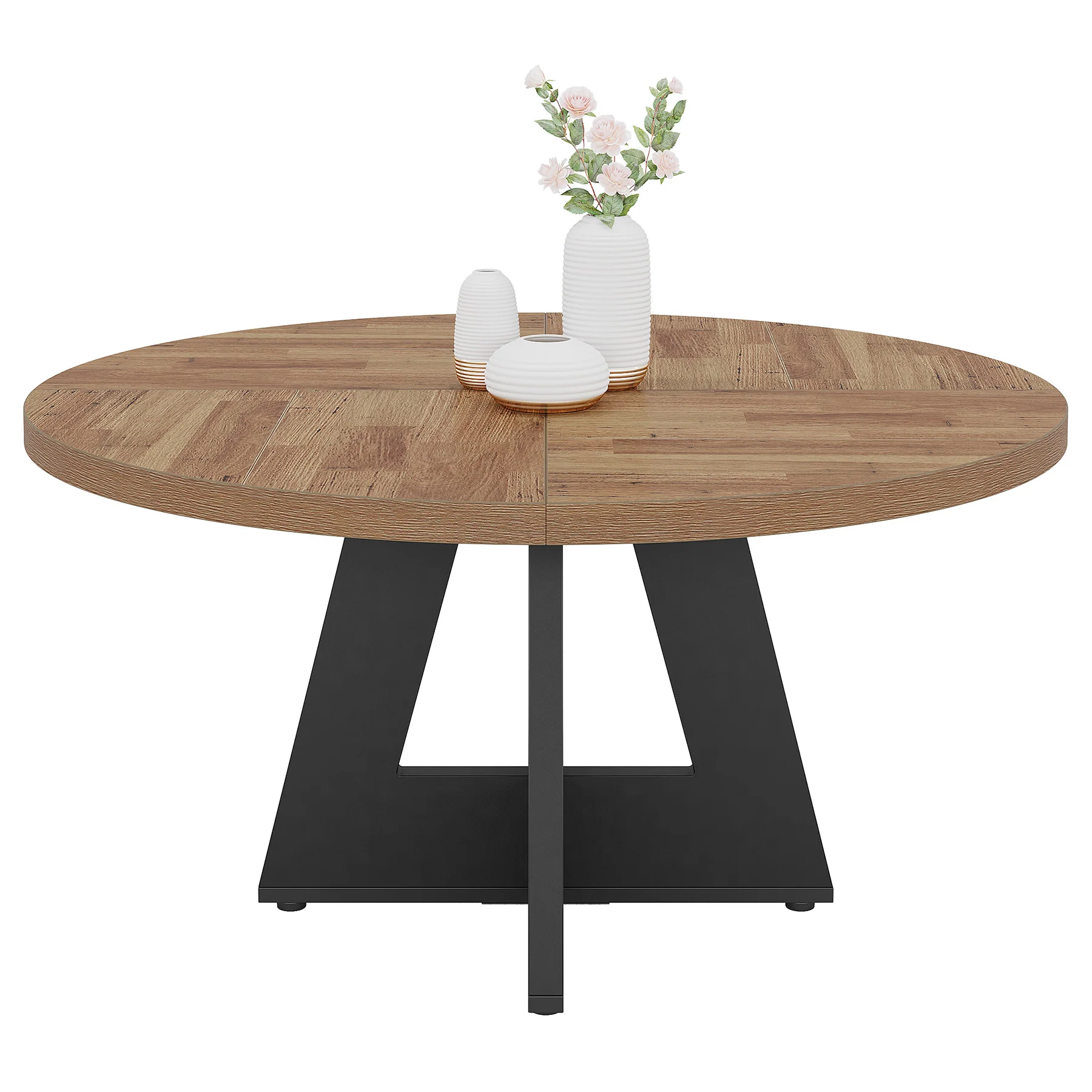 47-Inch Round Dining Table, Farmhouse Wood Kitchen Table for 4-6 with Cross Base - Image 38
