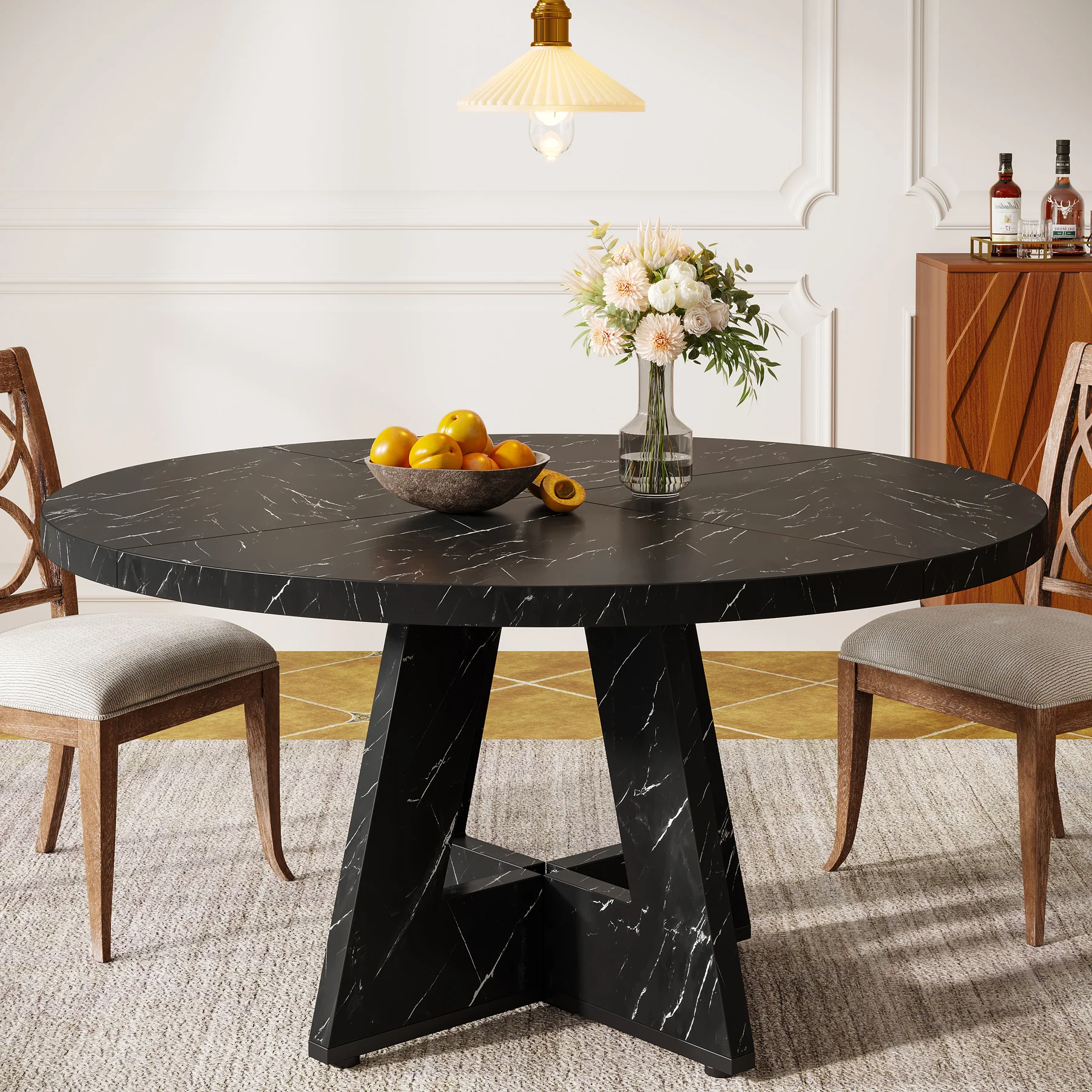 47-Inch Round Dining Table, Farmhouse Wood Kitchen Table for 4-6 with Cross Base - Image 39