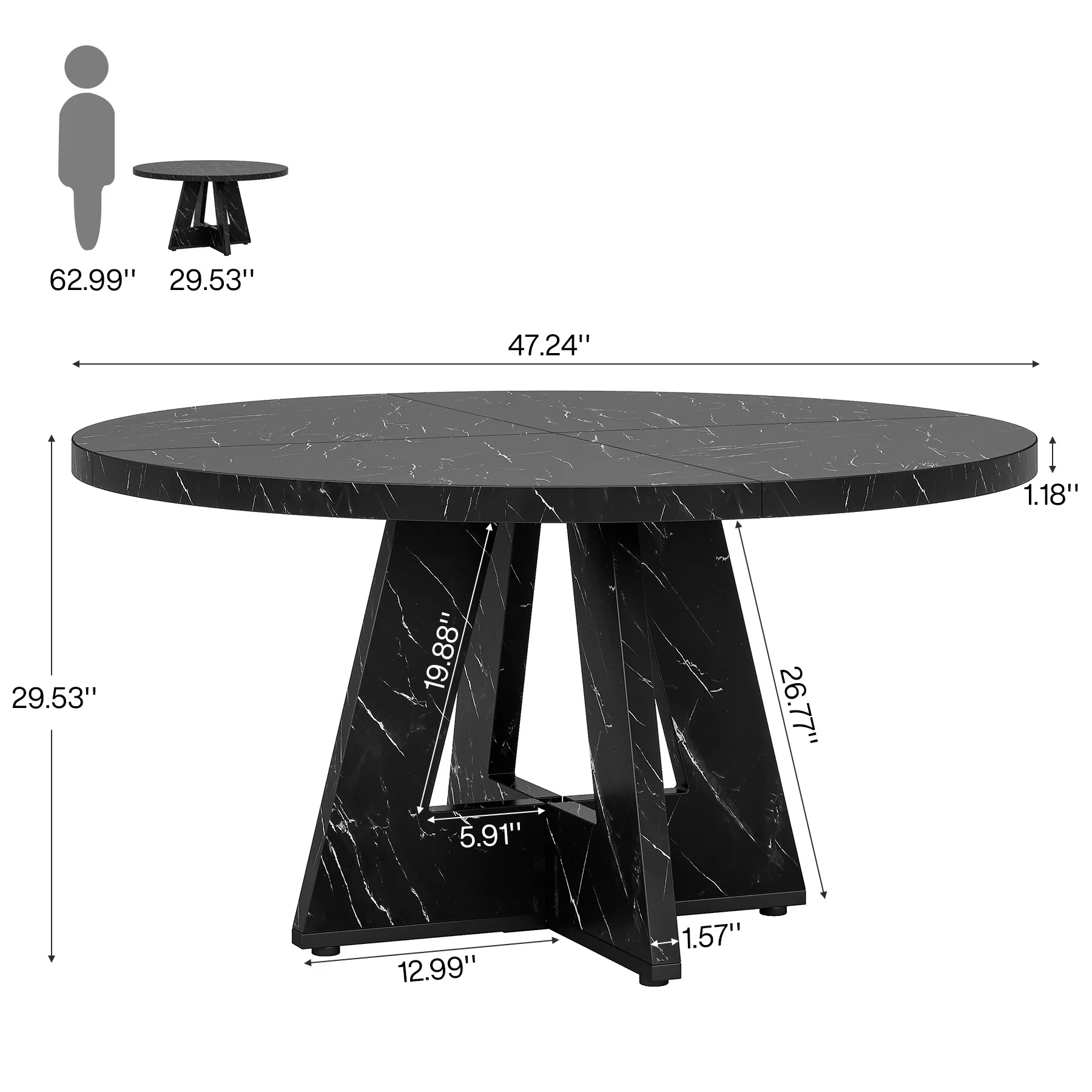 47-Inch Round Dining Table, Farmhouse Wood Kitchen Table for 4-6 with Cross Base - Image 40