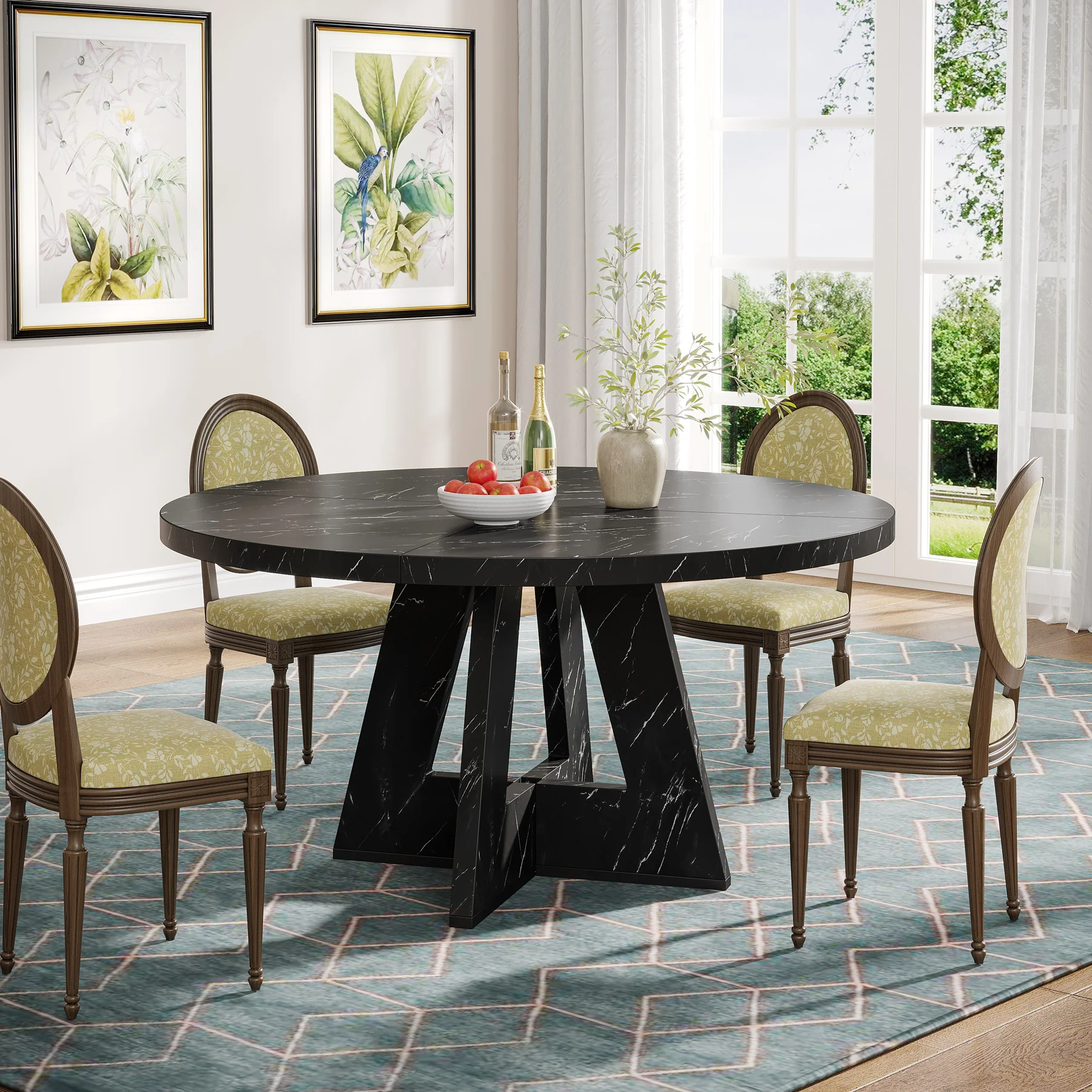 47-Inch Round Dining Table, Farmhouse Wood Kitchen Table for 4-6 with Cross Base - Image 43