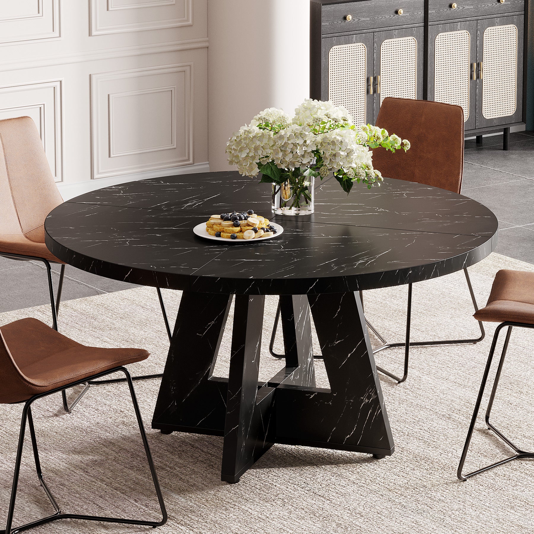 47-Inch Round Dining Table, Farmhouse Wood Kitchen Table for 4-6 with Cross Base - Image 48