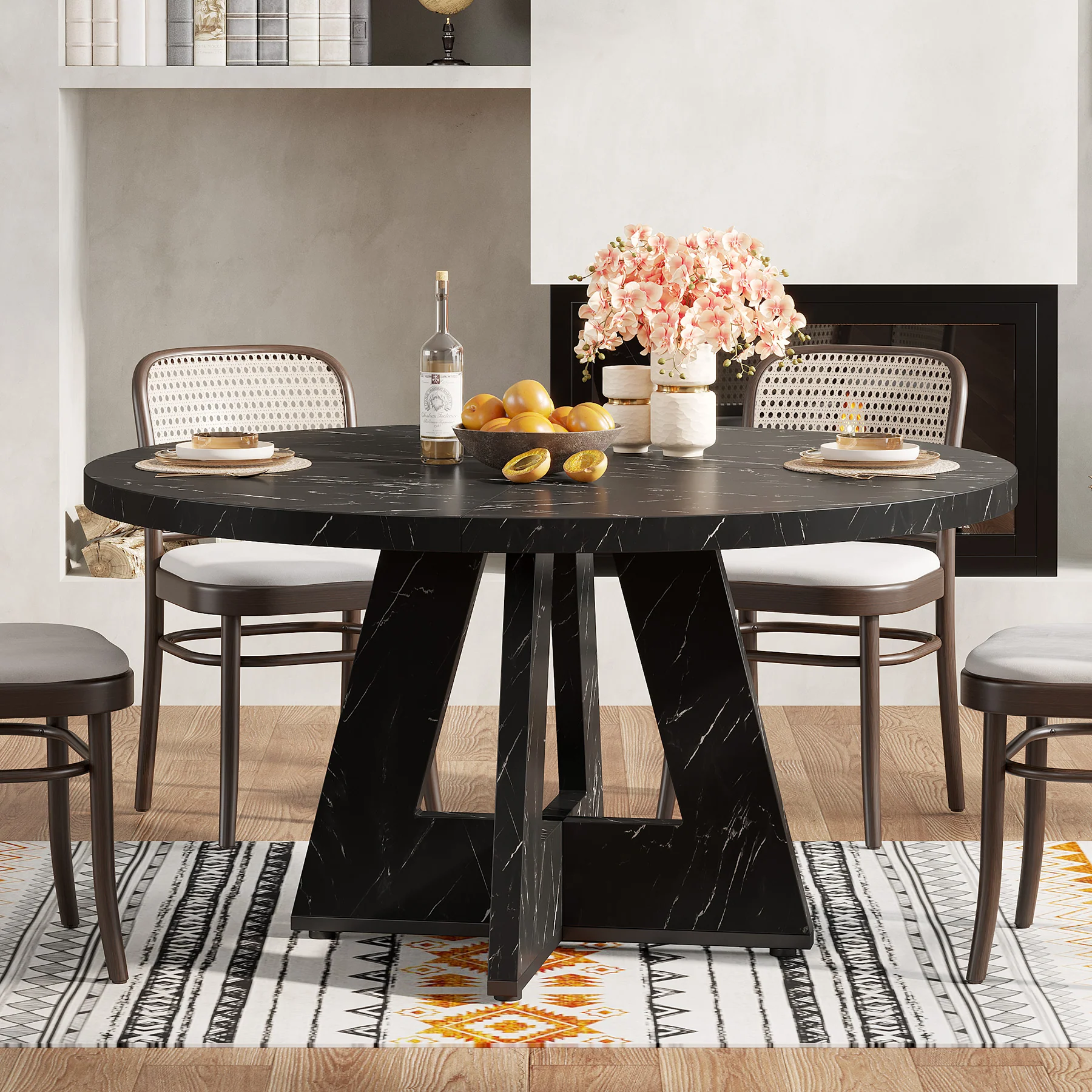 47-Inch Round Dining Table, Farmhouse Wood Kitchen Table for 4-6 with Cross Base - Image 49