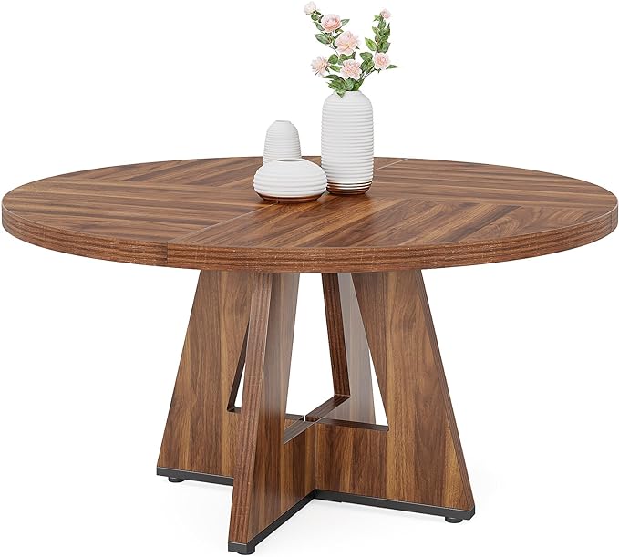47-Inch Round Dining Table, Farmhouse Wood Kitchen Table for 4-6 with Cross Base - Image 51