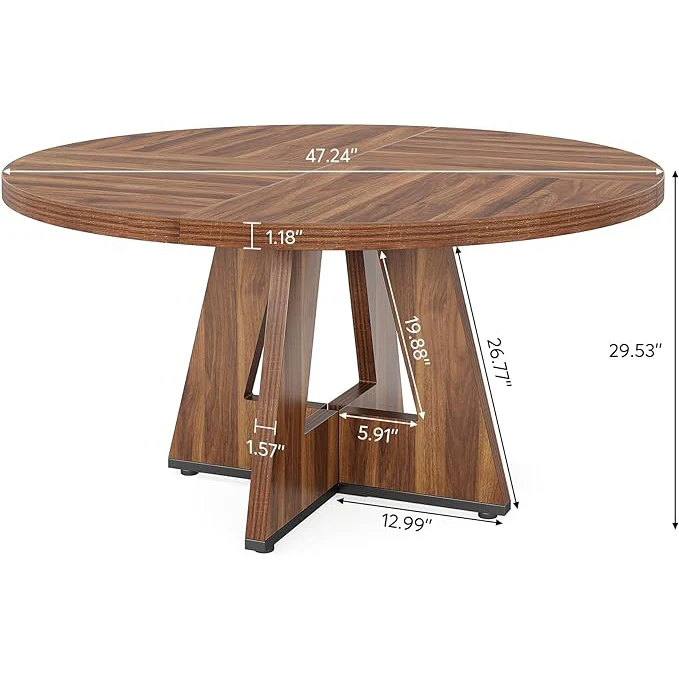 47-Inch Round Dining Table, Farmhouse Wood Kitchen Table for 4-6 with Cross Base - Image 6
