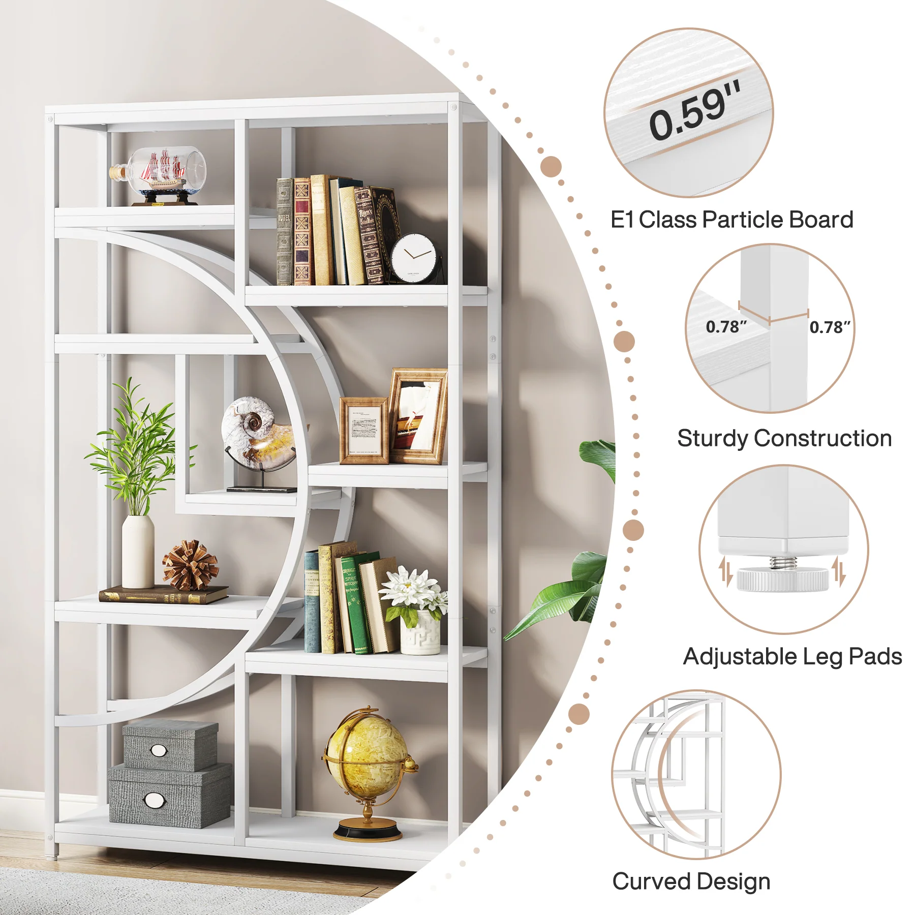37.4 Inch 5-Tier Industrial Bookshelf for Living Room, Bedroom, Home Office - Image 13
