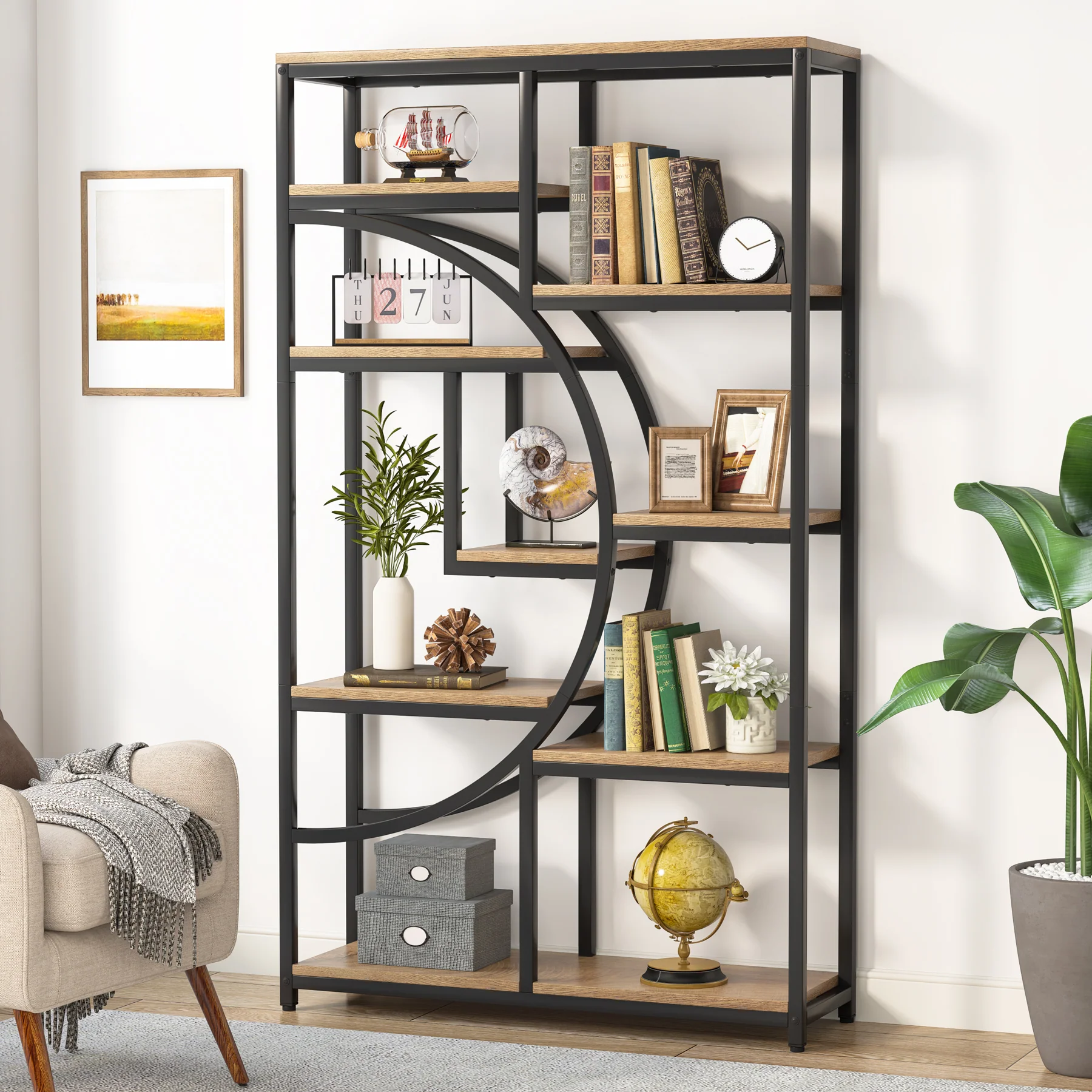 37.4 Inch 5-Tier Industrial Bookshelf for Living Room, Bedroom, Home Office - Image 18