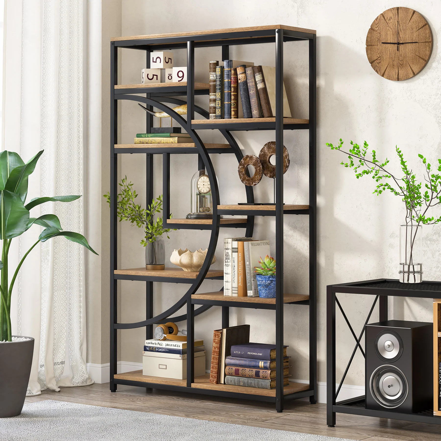 37.4 Inch 5-Tier Industrial Bookshelf for Living Room, Bedroom, Home Office - Image 21
