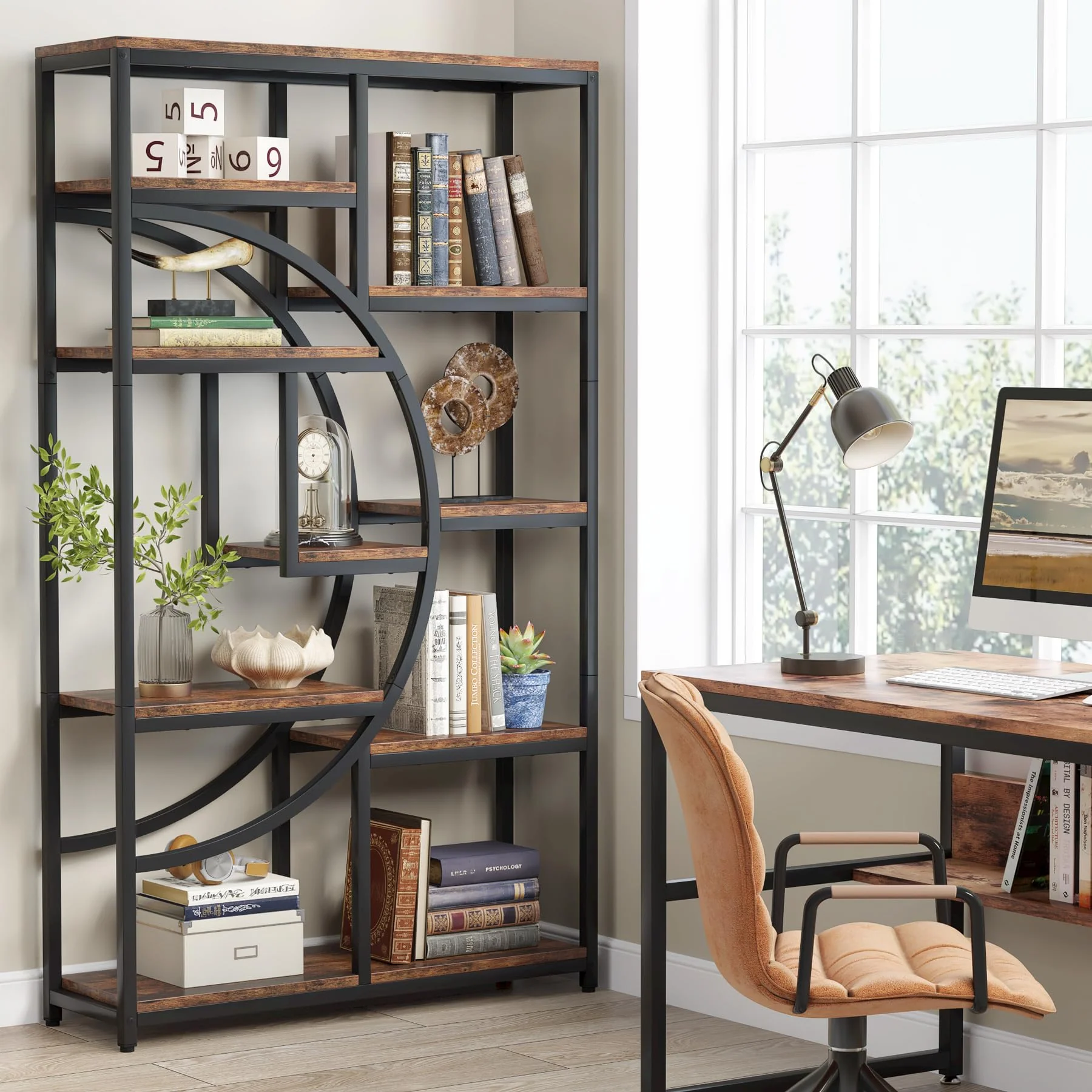 37.4 Inch 5-Tier Industrial Bookshelf for Living Room, Bedroom, Home Office - Image 5