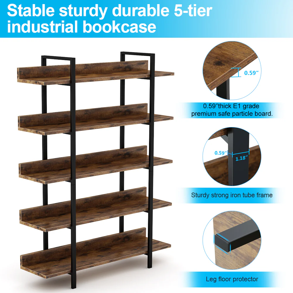 Tribesigns 5-Tier Industrial Bookshelf and Display Rack - Image 8