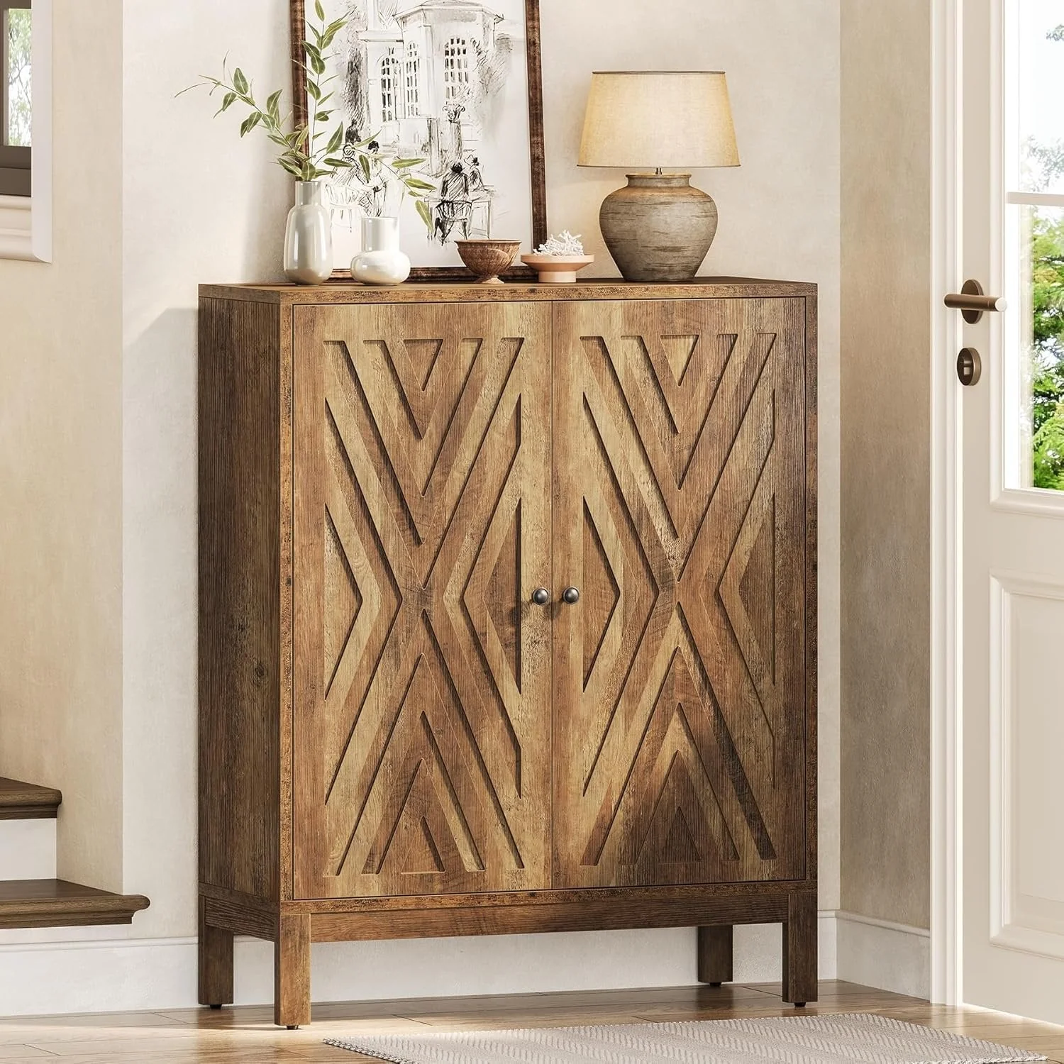 5-Tier Shoe Cabinet for Entryway, Brown Wooden Organizer with Adjustable Shelves - Image 3