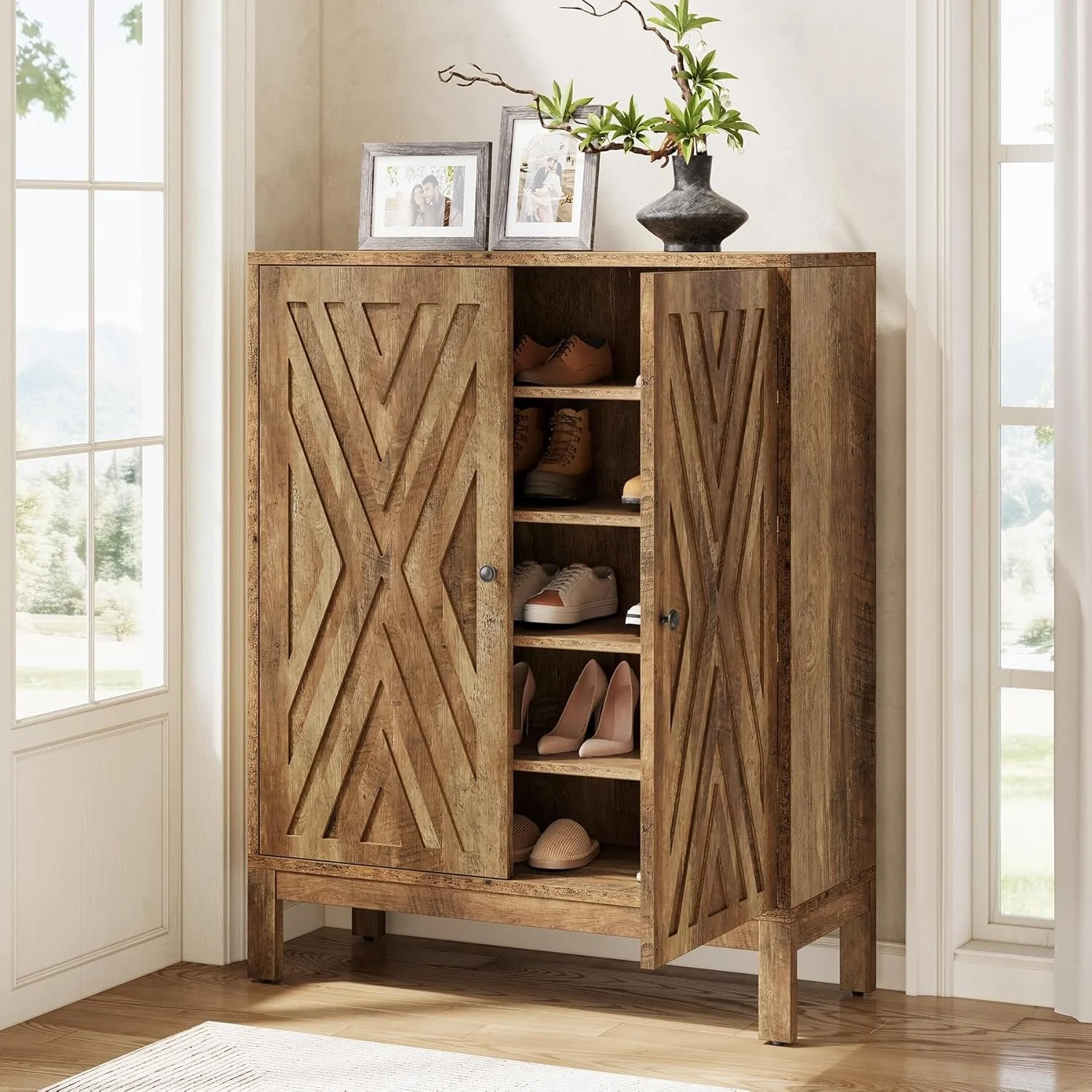 5-Tier Shoe Cabinet for Entryway, Brown Wooden Organizer with Adjustable Shelves - Image 6