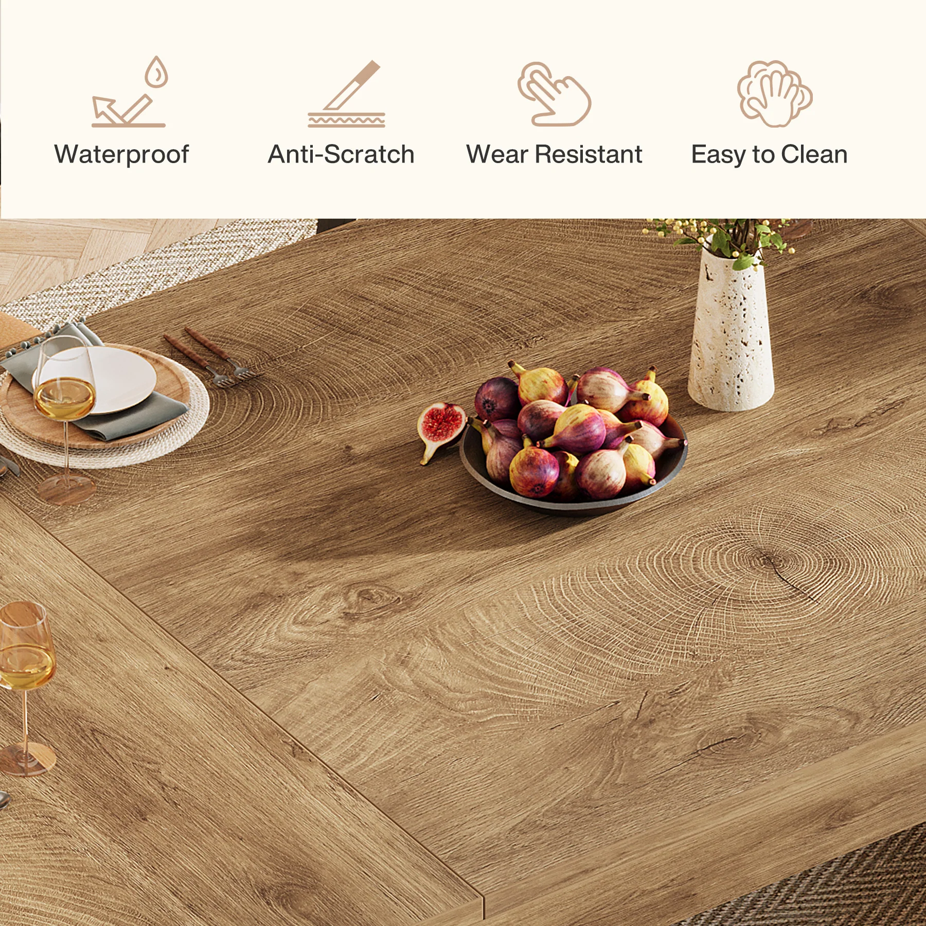 Tribesigns 55-Inch Dining Table for 4-6 People, Rectangular Farmhouse Kitchen Table with Double Pedestal Base - Image 9