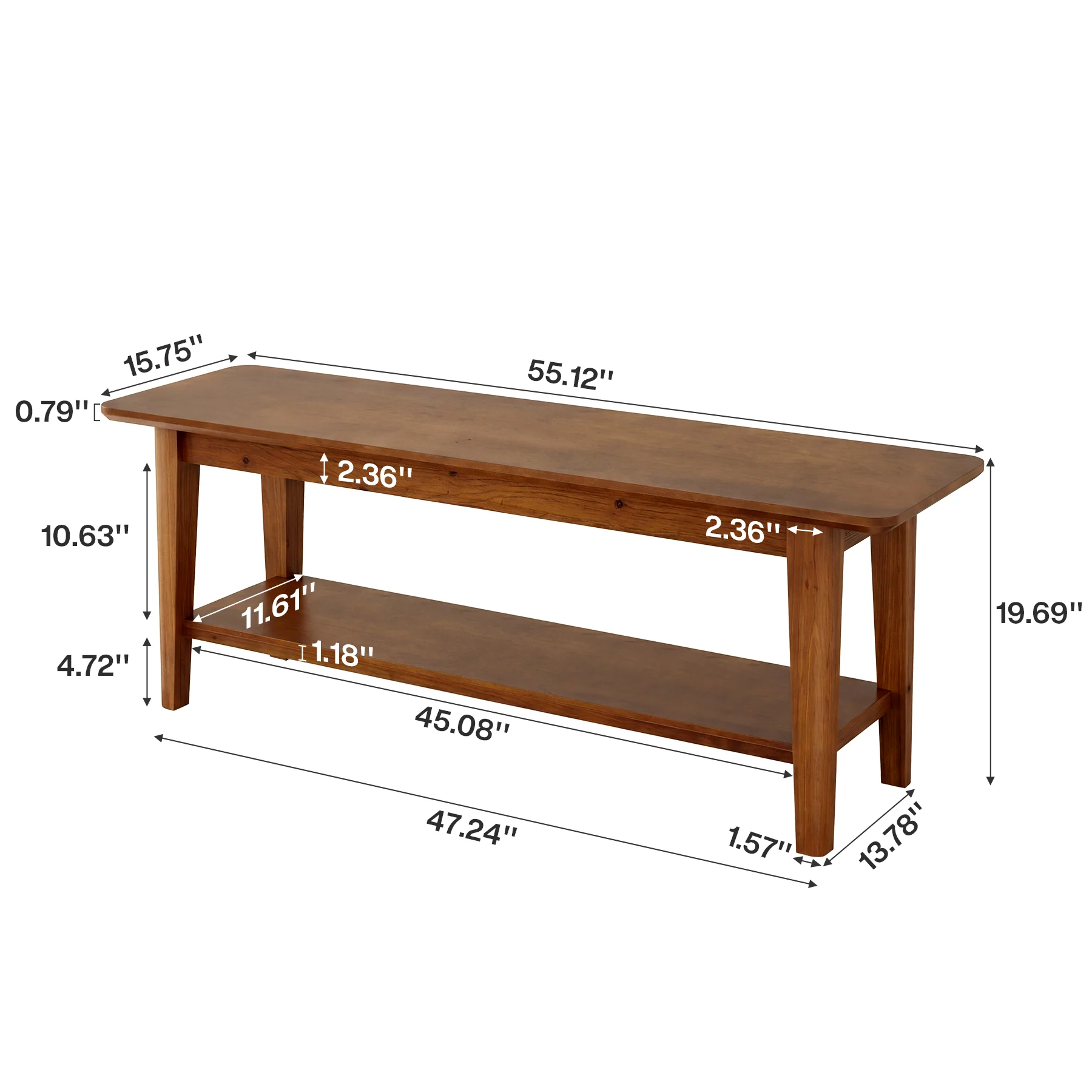 Tribesigns 55-Inch Farmhouse Bench with Storage Shelf, Wooden Dining Seating for Kitchen Dining Room and Patio - Image 2