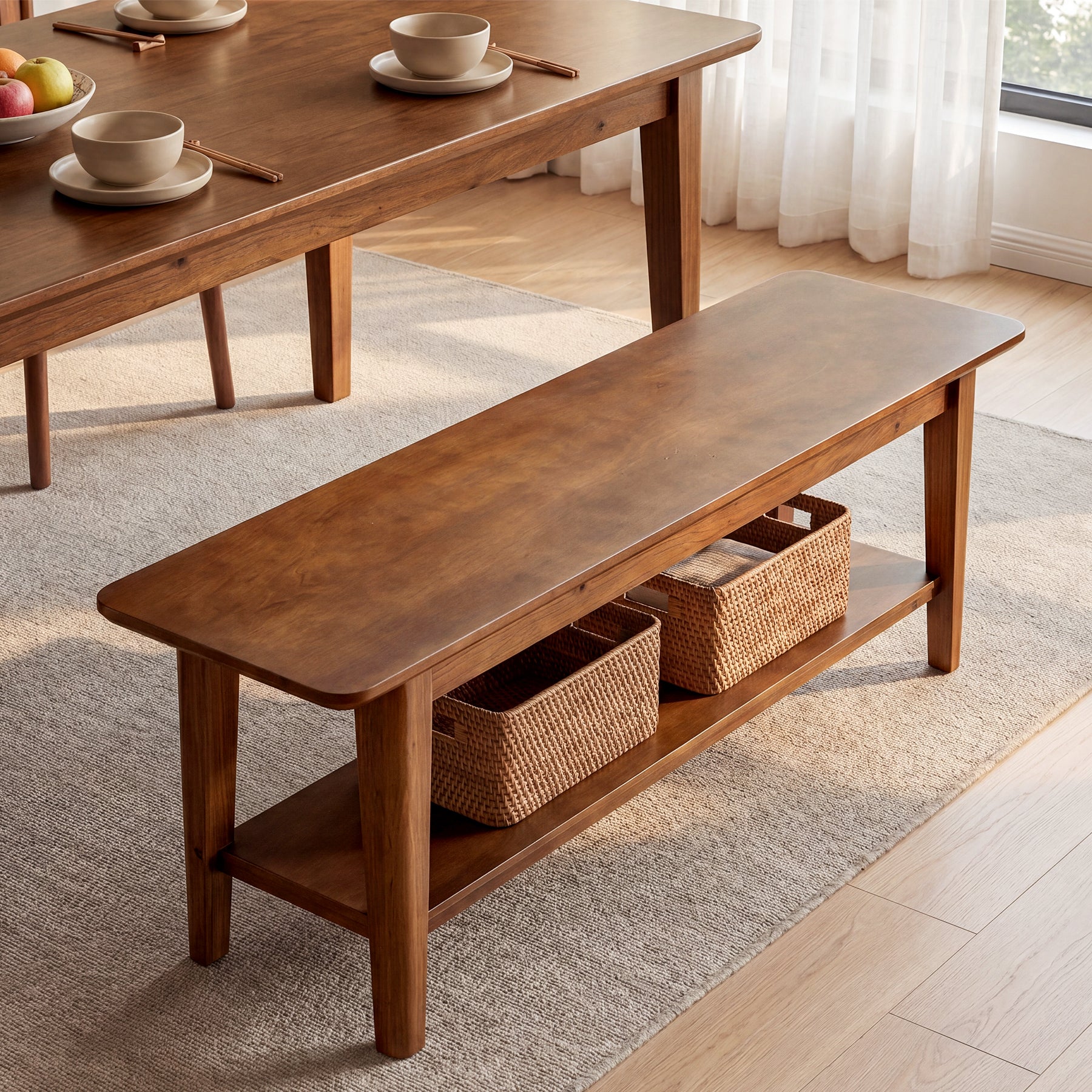 Tribesigns 55-Inch Farmhouse Bench with Storage Shelf, Wooden Dining Seating for Kitchen Dining Room and Patio - Image 5