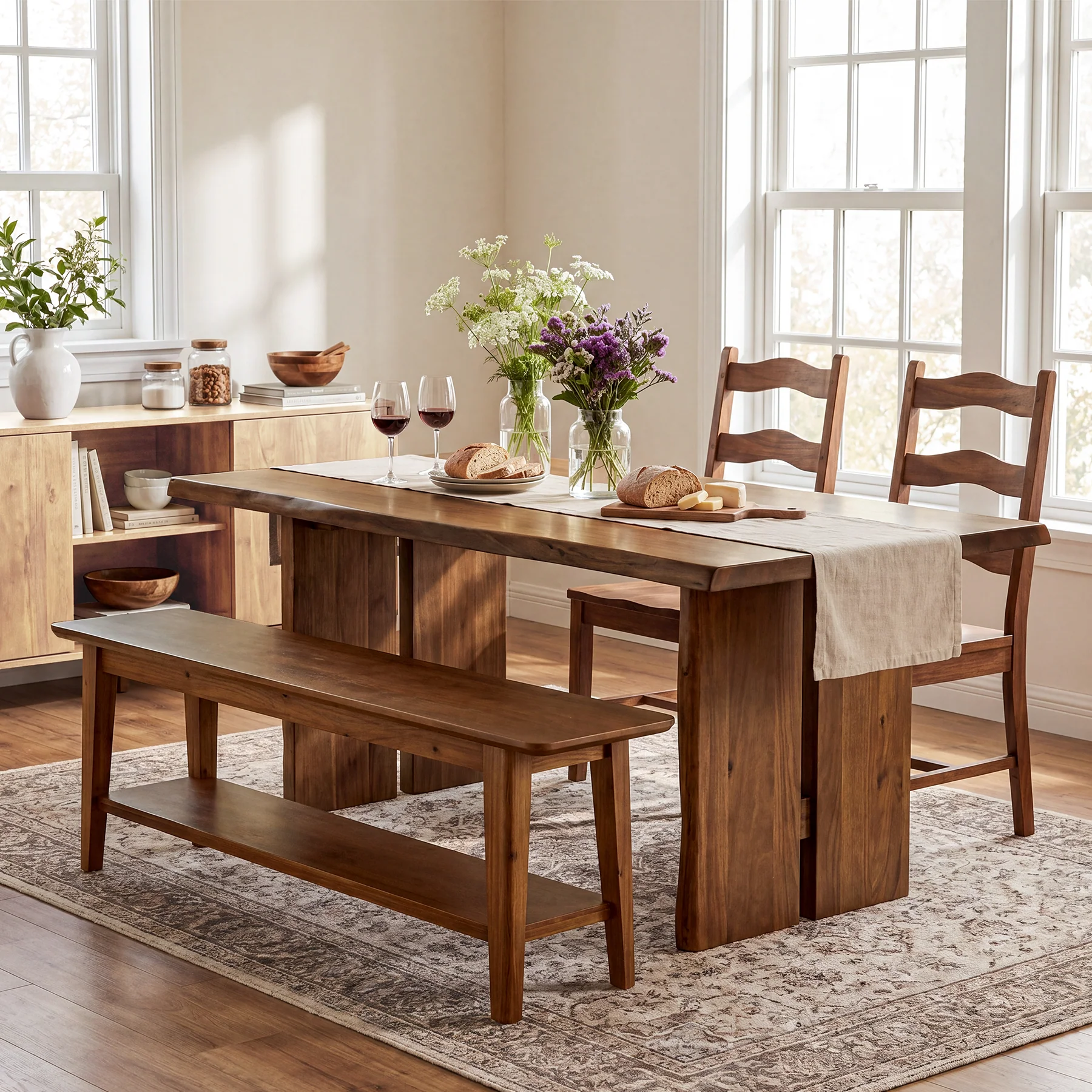 Tribesigns 55-Inch Farmhouse Bench with Storage Shelf, Wooden Dining Seating for Kitchen Dining Room and Patio - Image 7