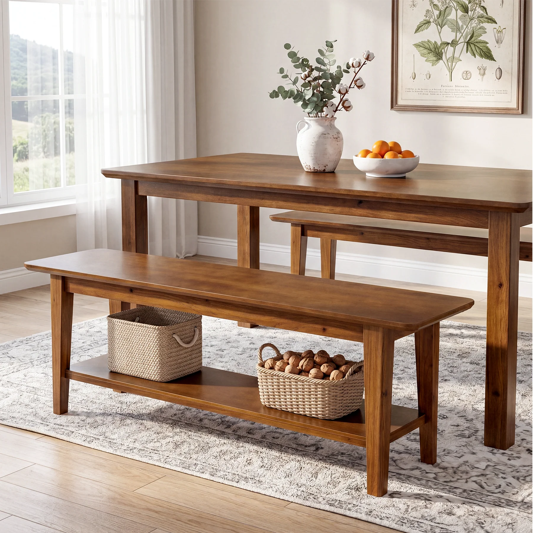 Tribesigns 55-Inch Farmhouse Bench with Storage Shelf, Wooden Dining Seating for Kitchen Dining Room and Patio - Image 8