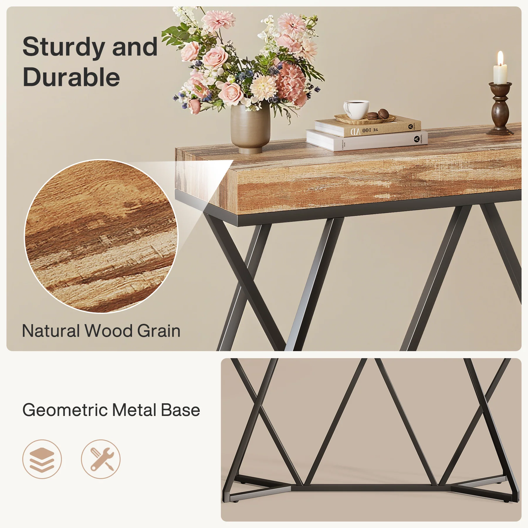 Farmhouse Console Table, 55" Sofa Table Wood Entryway Table - Image 10