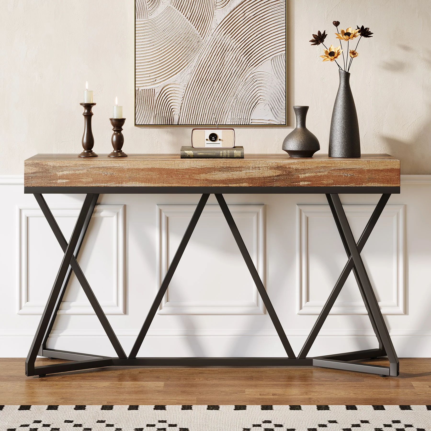 Farmhouse Console Table, 55" Sofa Table Wood Entryway Table - Image 3