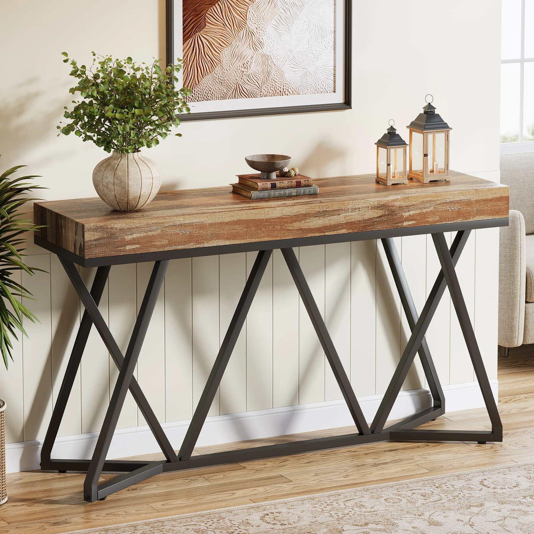 Farmhouse Console Table, 55" Sofa Table Wood Entryway Table - Image 4