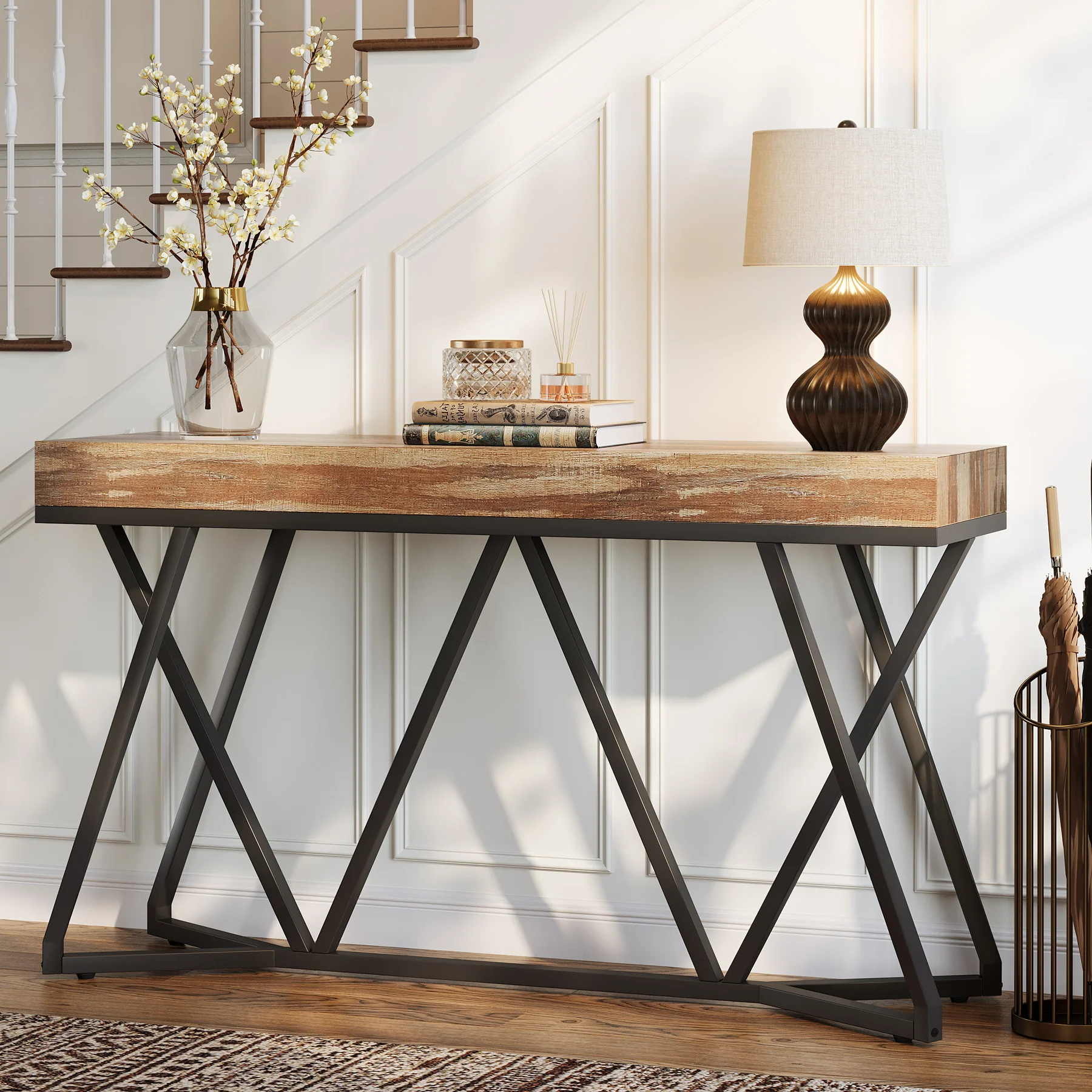 Farmhouse Console Table, 55" Sofa Table Wood Entryway Table - Image 5