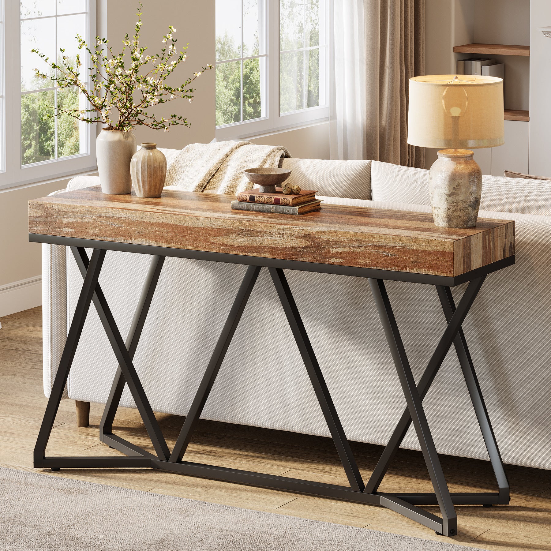 Farmhouse Console Table, 55" Sofa Table Wood Entryway Table - Image 6