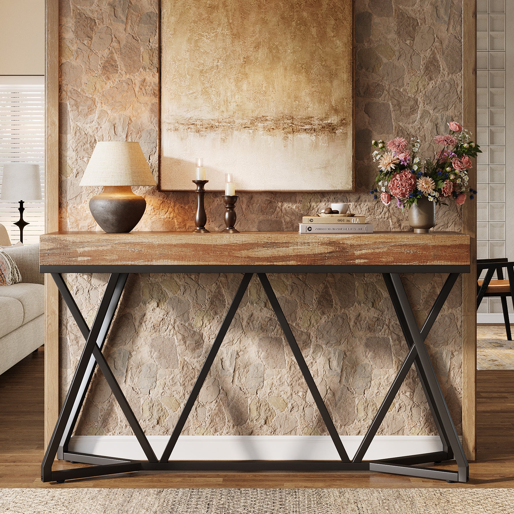 Farmhouse Console Table, 55" Sofa Table Wood Entryway Table - Image 7