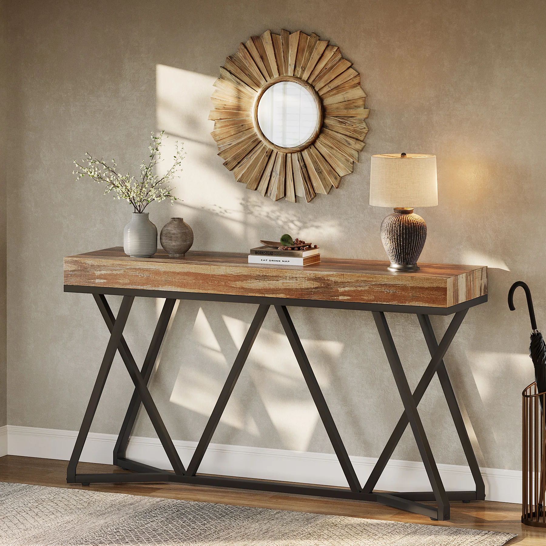 Farmhouse Console Table, 55" Sofa Table Wood Entryway Table - Image 8