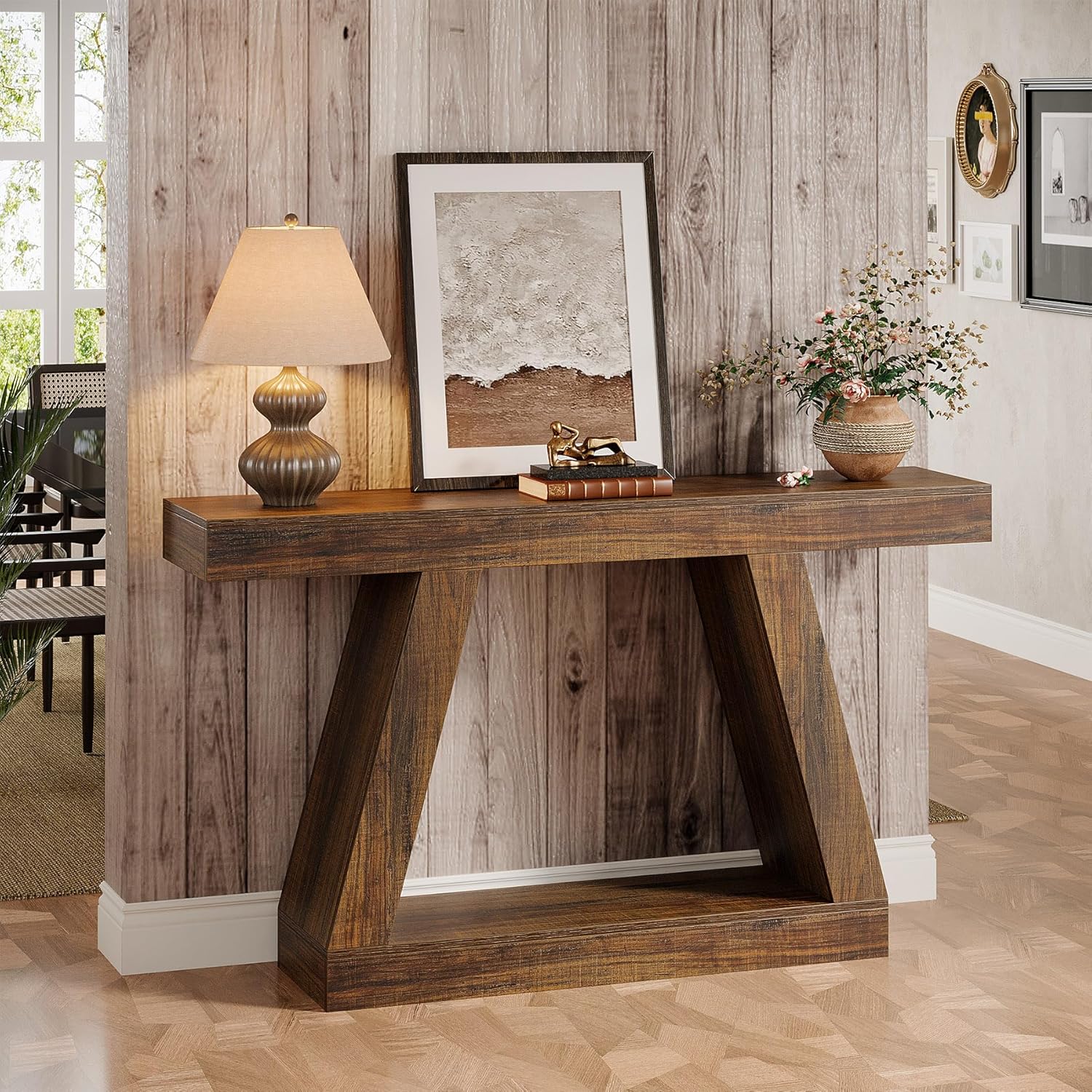 55-Inch Farmhouse Console Table, Rustic Wooden Sofa Table with Storage - Image 5
