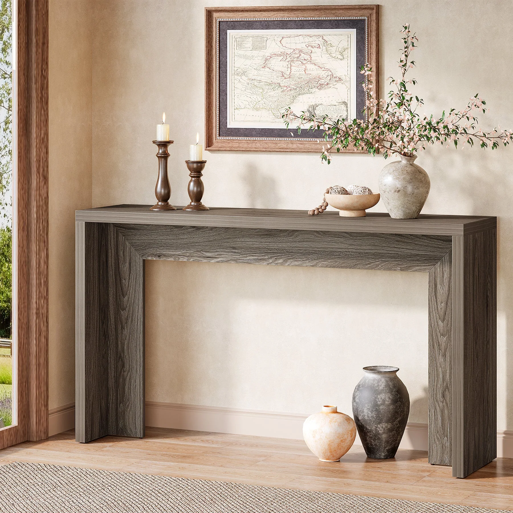 Tribesigns 55-Inch Farmhouse Console Table with Storage, Narrow Wooden Entryway Sofa Table