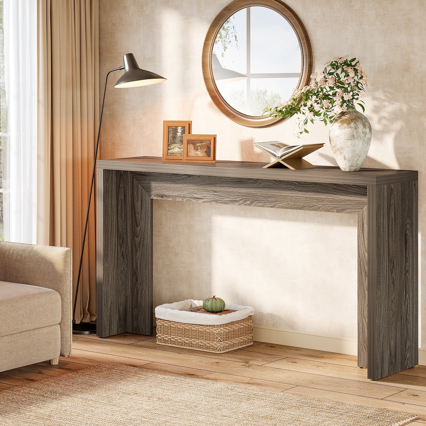 Tribesigns 55-Inch Farmhouse Console Table with Storage, Narrow Wooden Entryway Sofa Table - Image 3