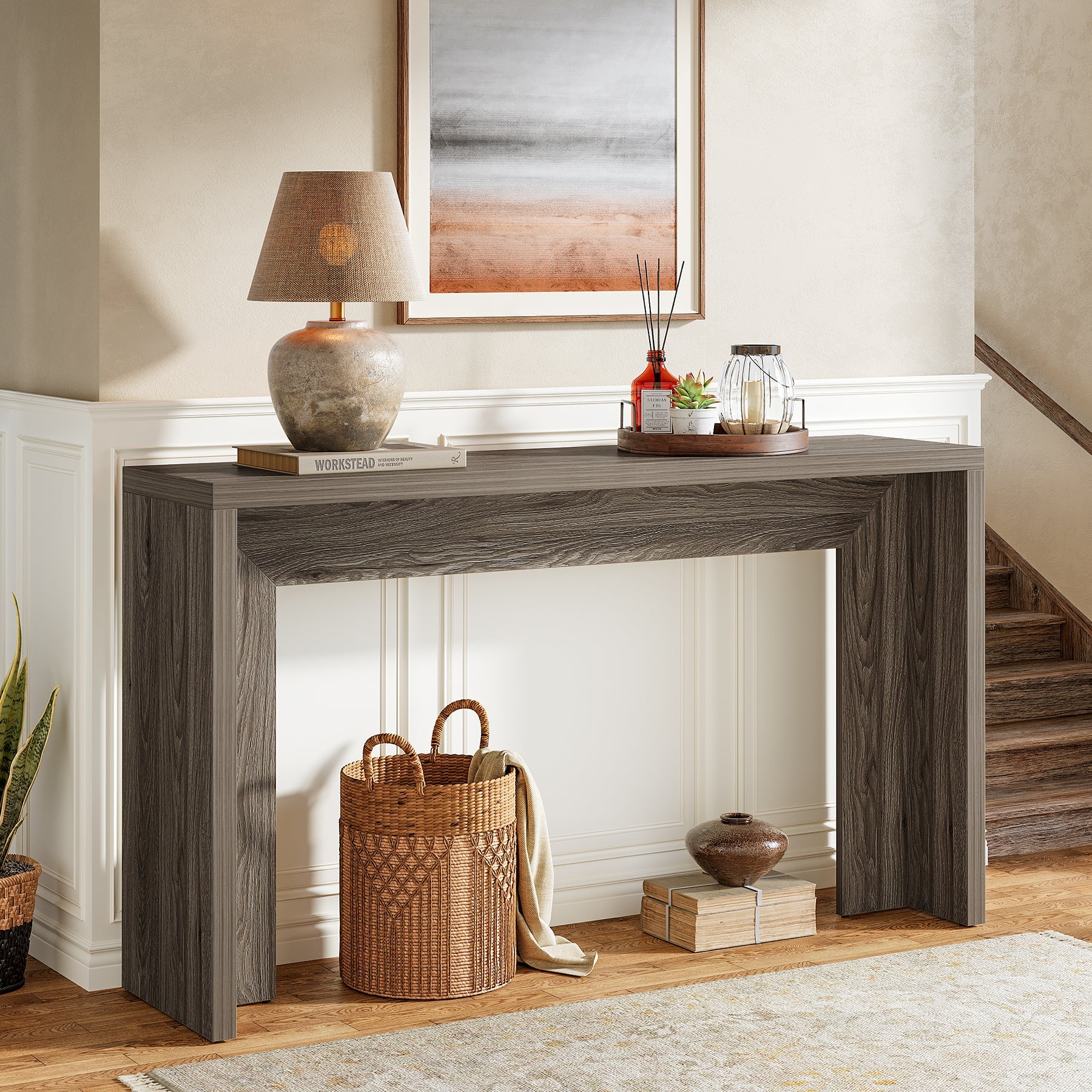 Tribesigns 55-Inch Farmhouse Console Table with Storage, Narrow Wooden Entryway Sofa Table - Image 4