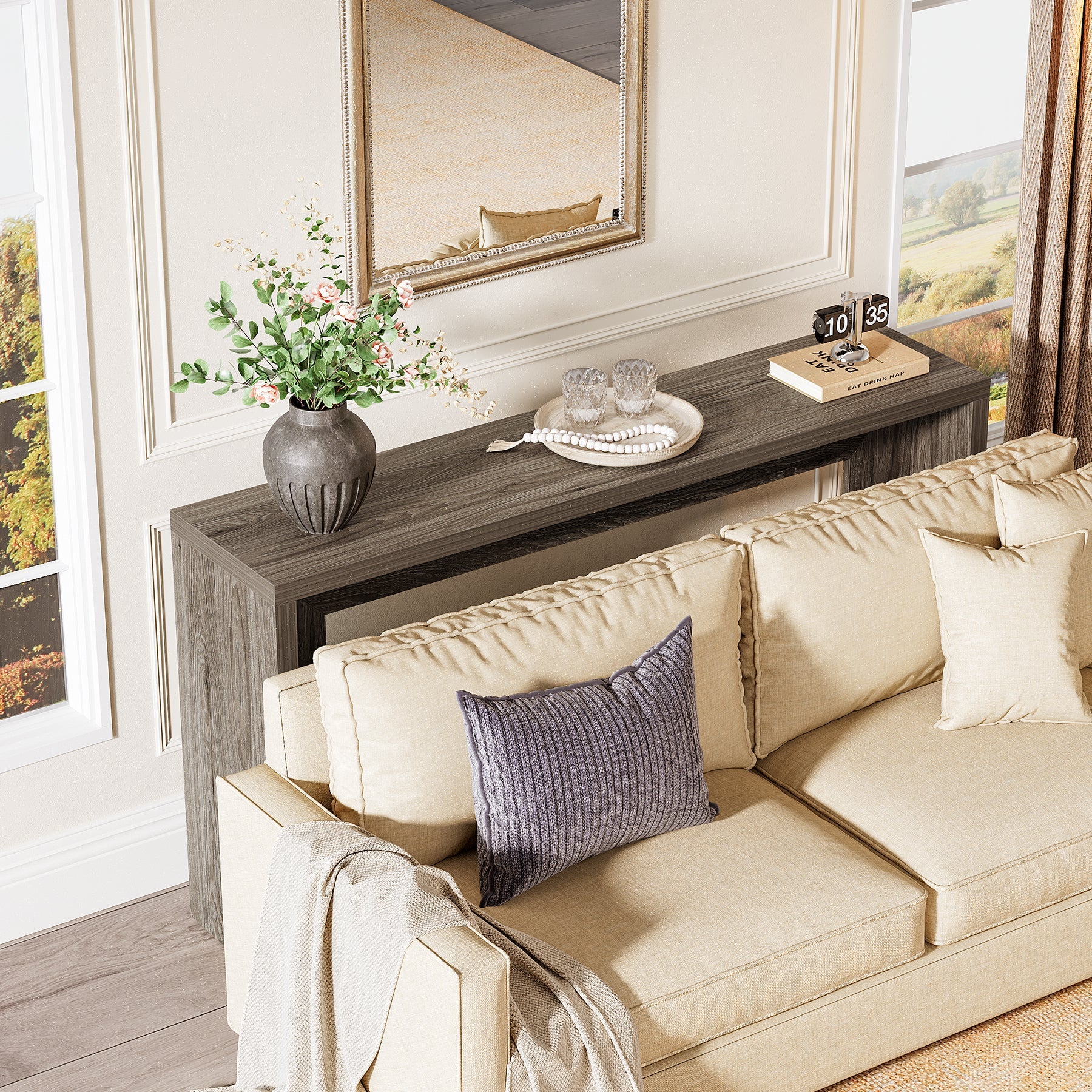Tribesigns 55-Inch Farmhouse Console Table with Storage, Narrow Wooden Entryway Sofa Table - Image 5