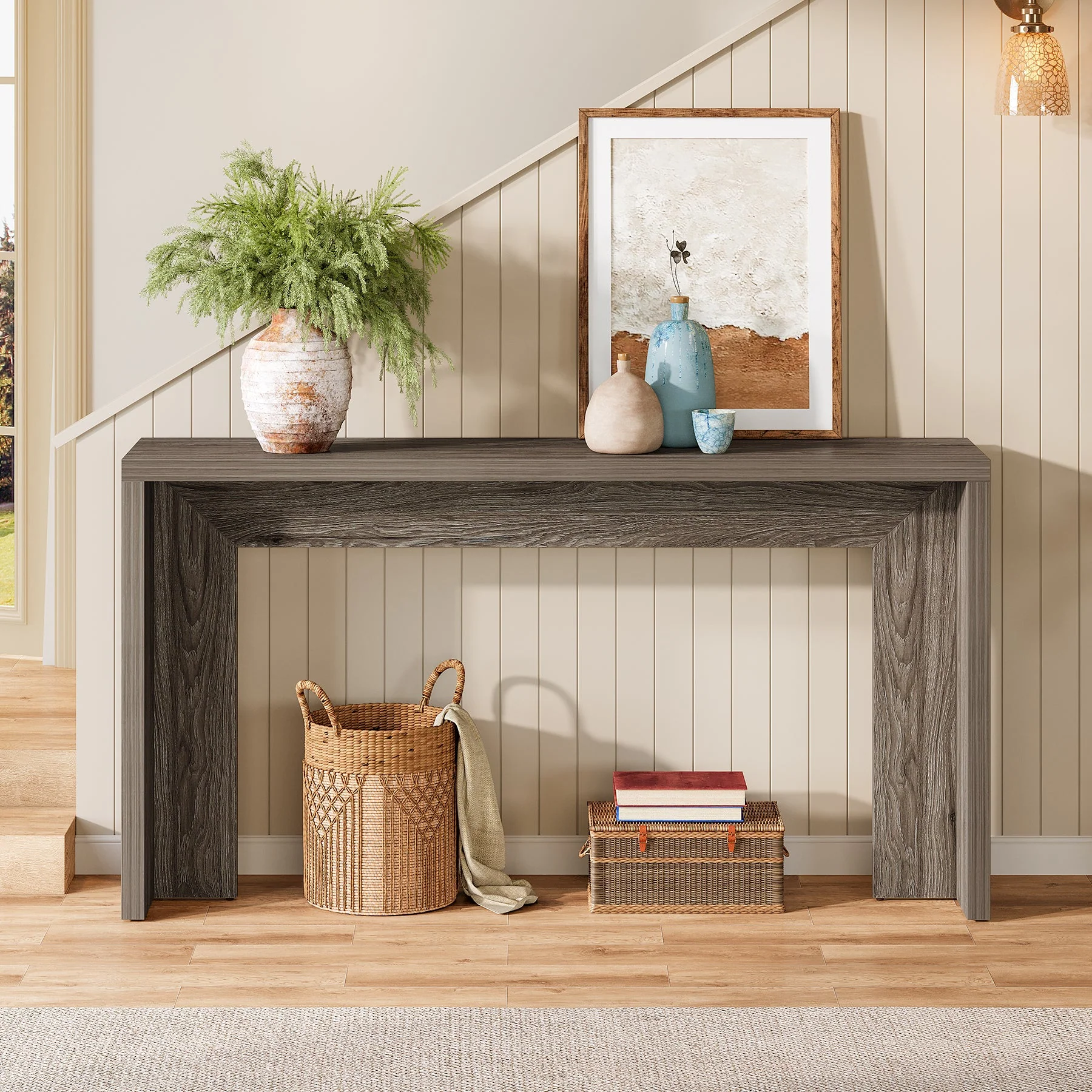 Tribesigns 55-Inch Farmhouse Console Table with Storage, Narrow Wooden Entryway Sofa Table - Image 7