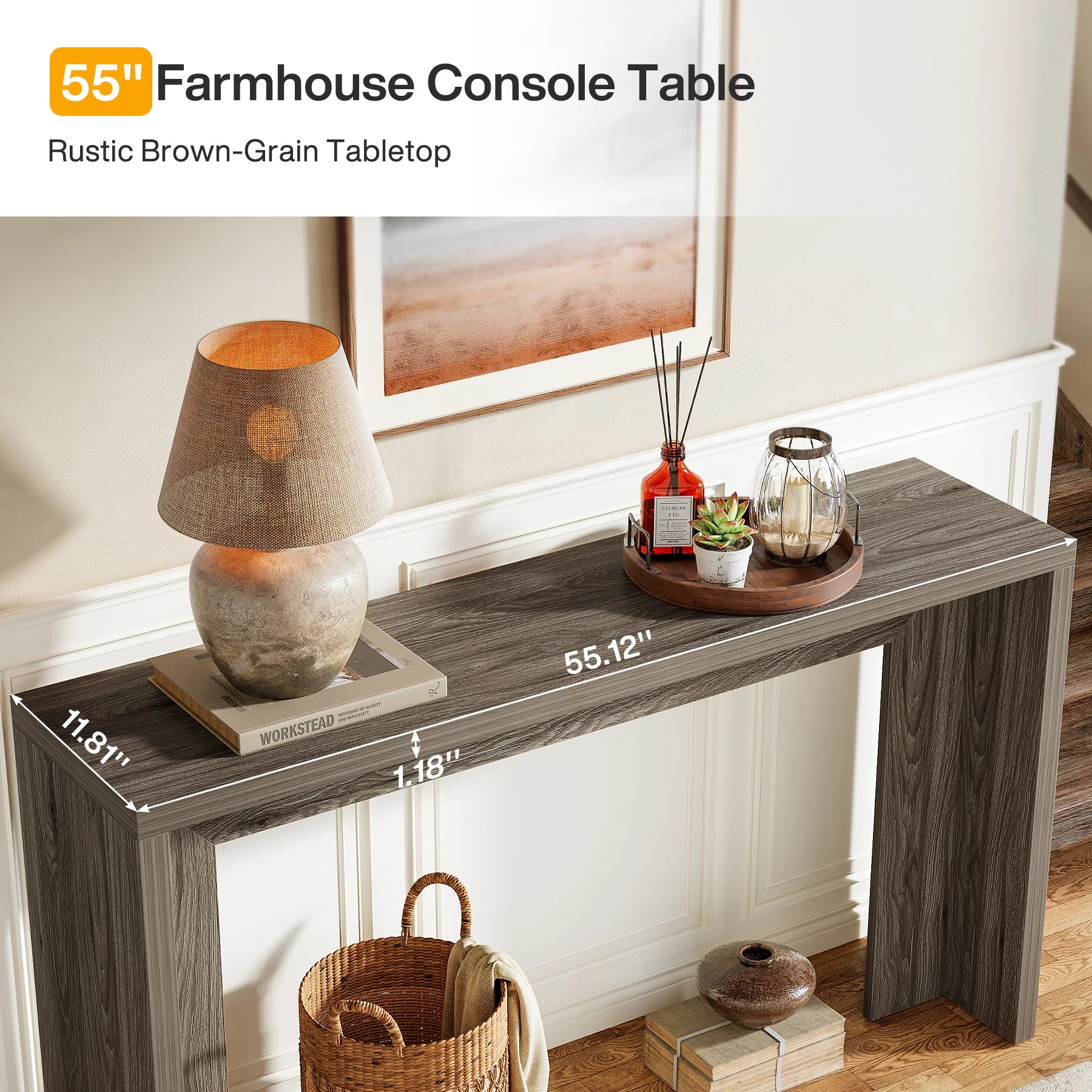 Tribesigns 55-Inch Farmhouse Console Table with Storage, Narrow Wooden Entryway Sofa Table - Image 8