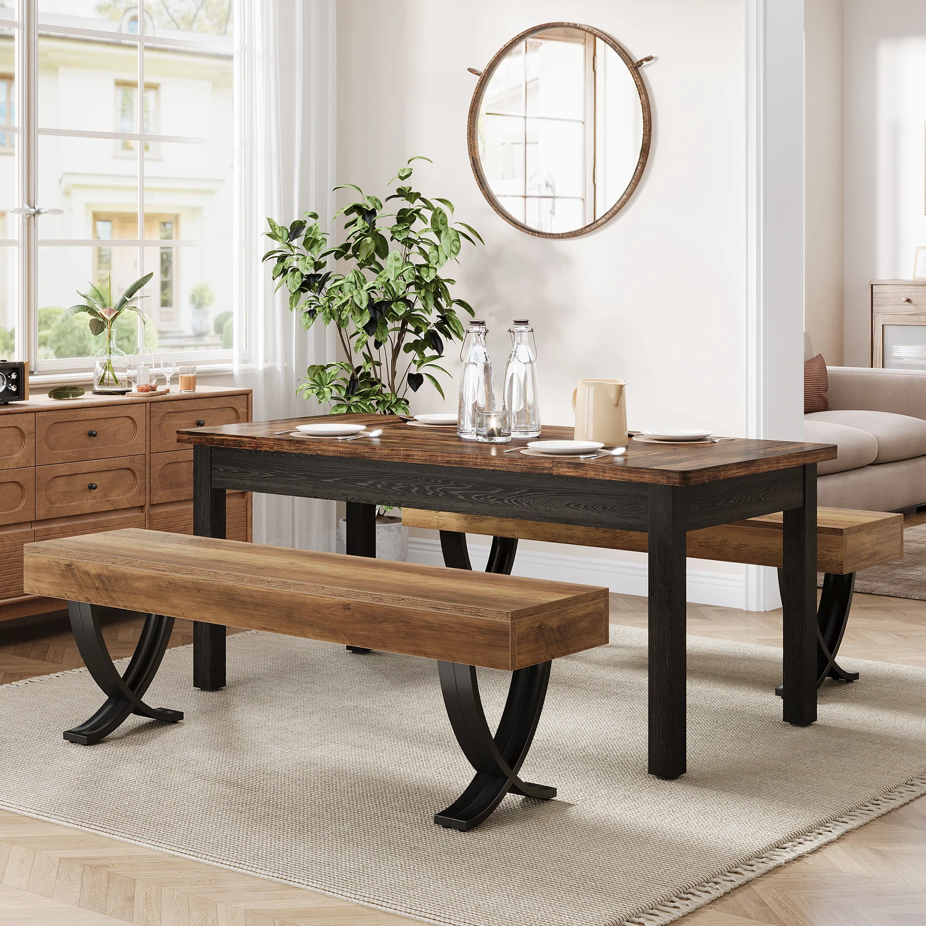 Tribesigns 55" Dining Bench, Farmhouse Bench with X-Legs for Dining Room - Image 10