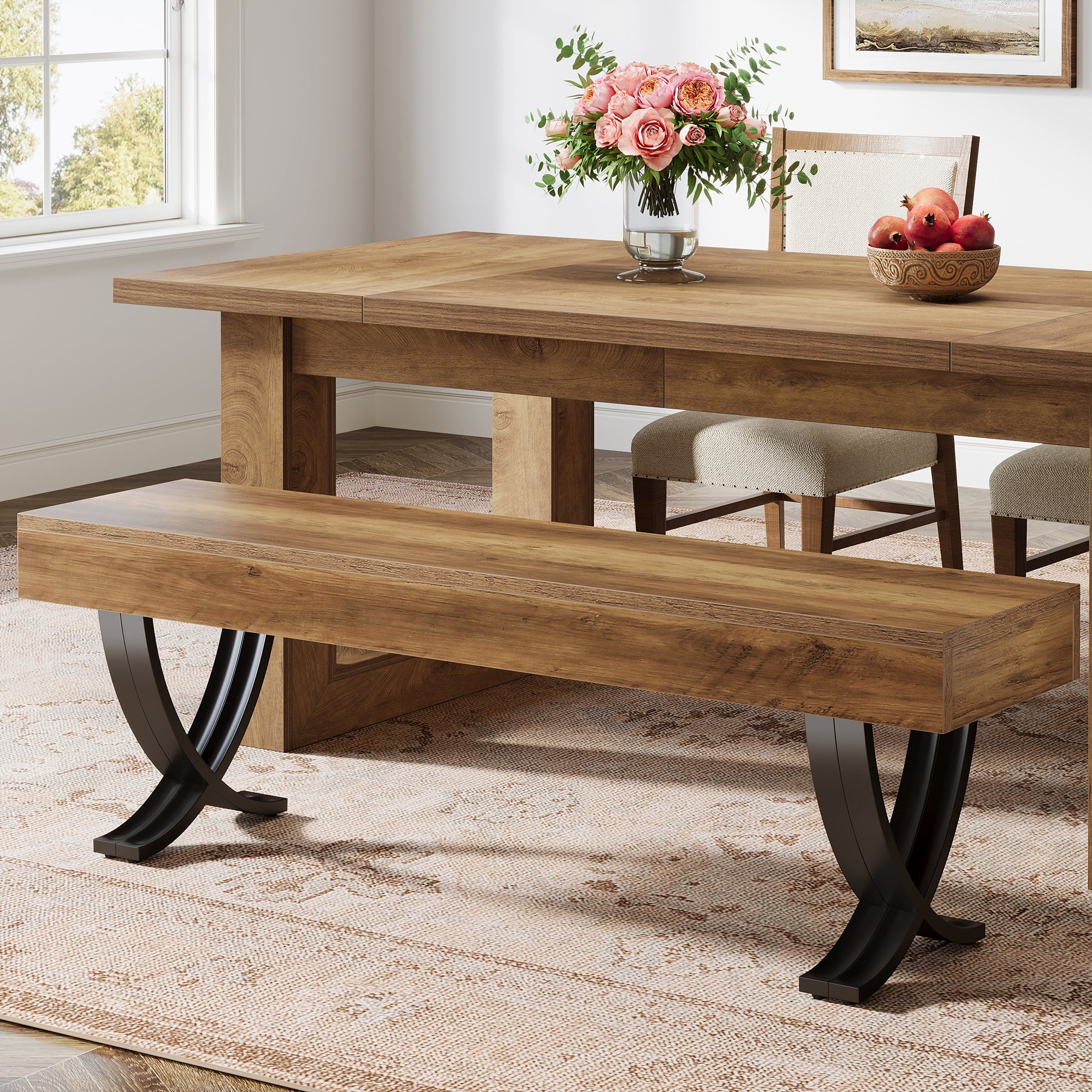 Tribesigns 55" Dining Bench, Farmhouse Bench with X-Legs for Dining Room - Image 5
