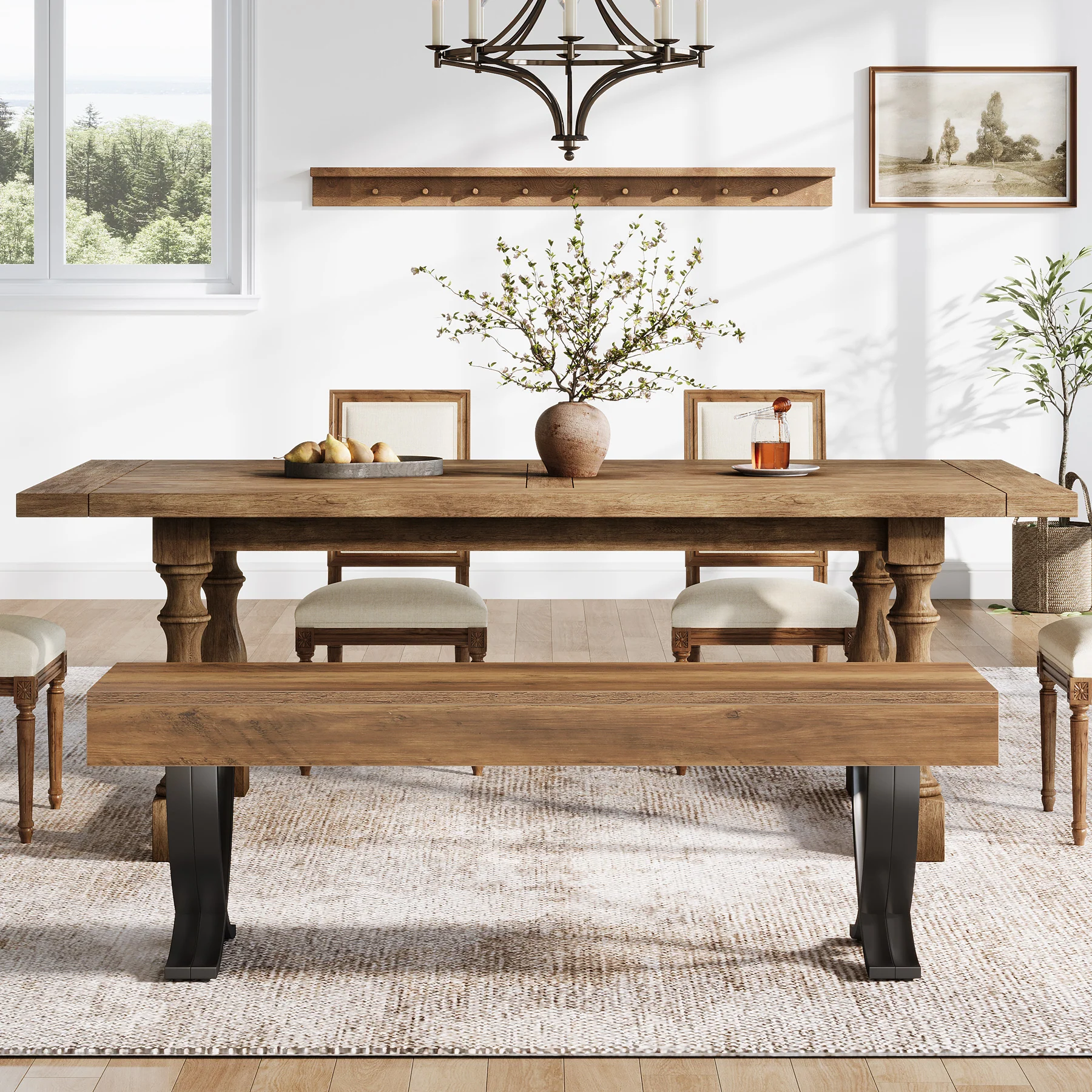 Tribesigns 55" Dining Bench, Farmhouse Bench with X-Legs for Dining Room - Image 6