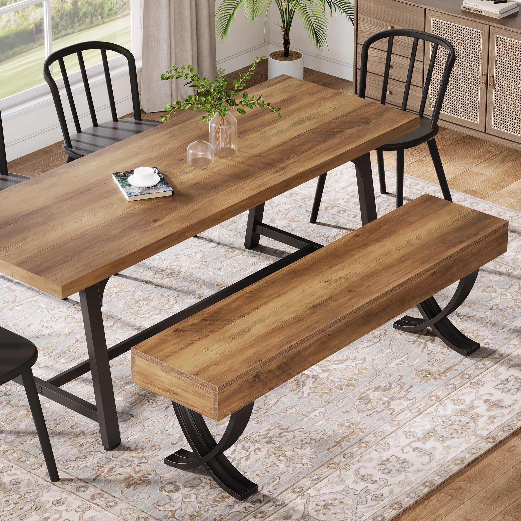 Tribesigns 55" Dining Bench, Farmhouse Bench with X-Legs for Dining Room - Image 7