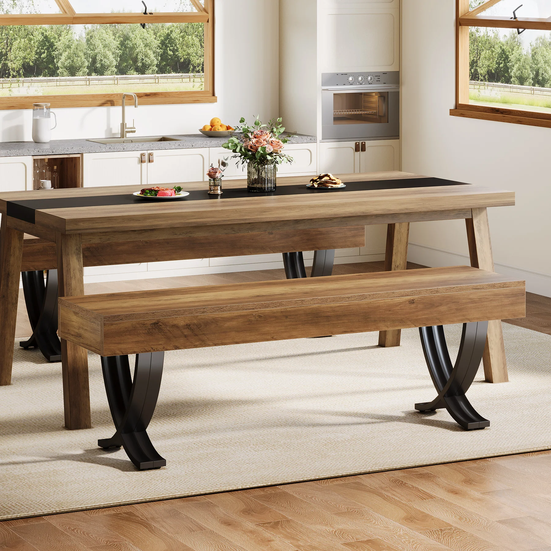 Tribesigns 55" Dining Bench, Farmhouse Bench with X-Legs for Dining Room - Image 8