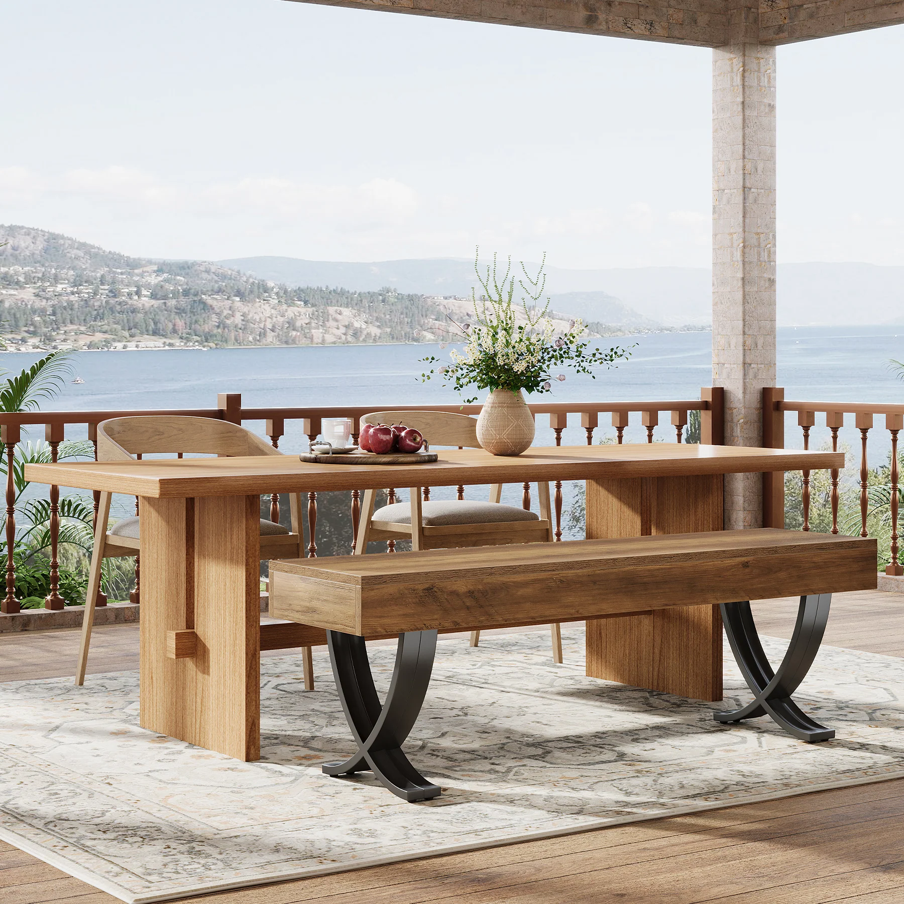 Tribesigns 55" Dining Bench, Farmhouse Bench with X-Legs for Dining Room - Image 9