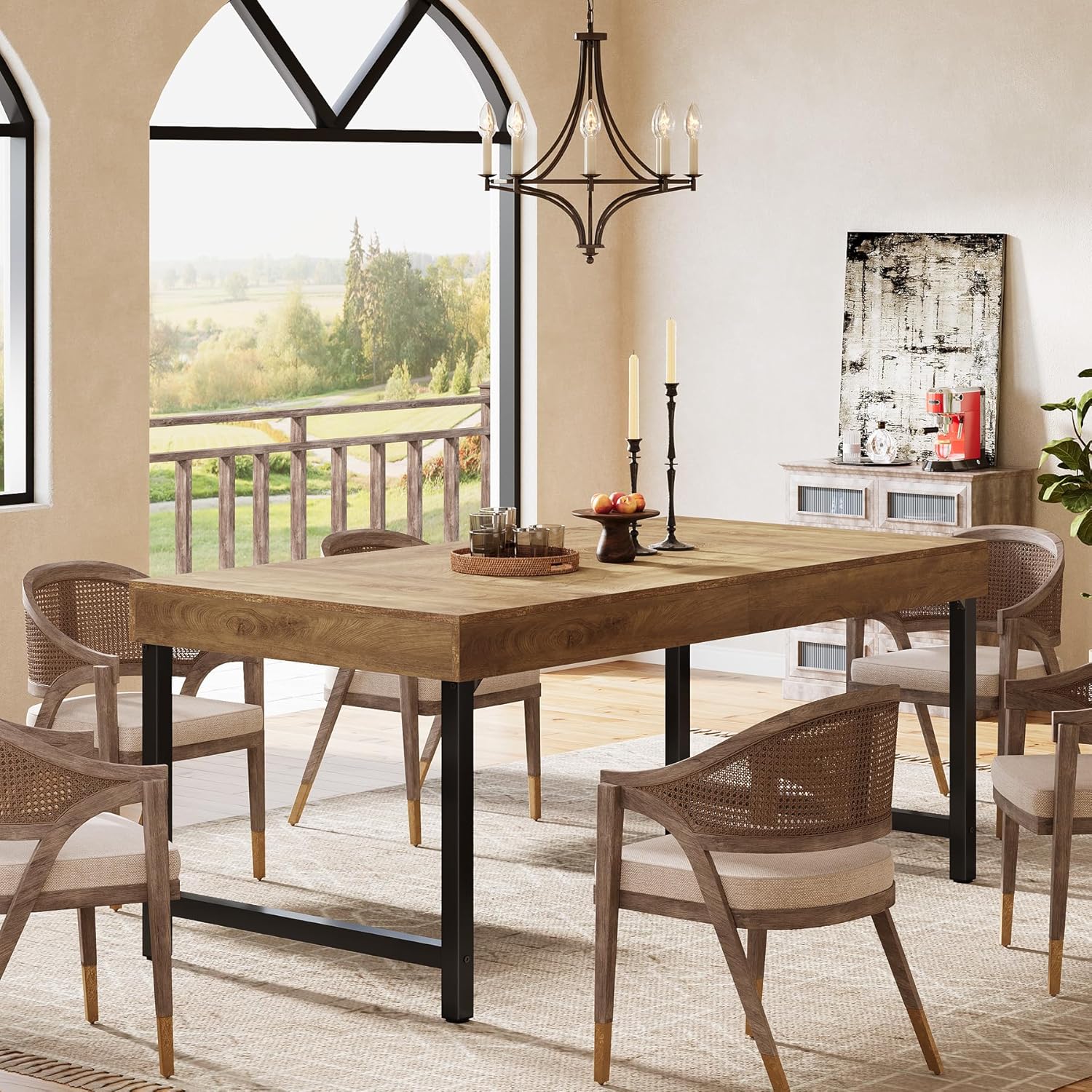Tribesigns Industrial Farmhouse Dining Table, 55-Inch Rectangle with Heavy-Duty Metal Legs for 4-6 People - Image 3