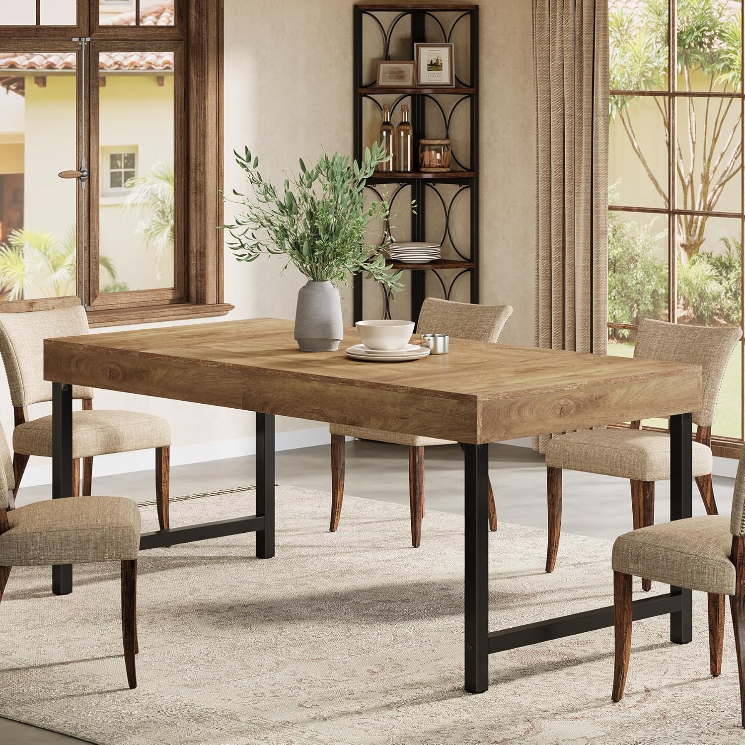 Tribesigns Industrial Farmhouse Dining Table, 55-Inch Rectangle with Heavy-Duty Metal Legs for 4-6 People - Image 5