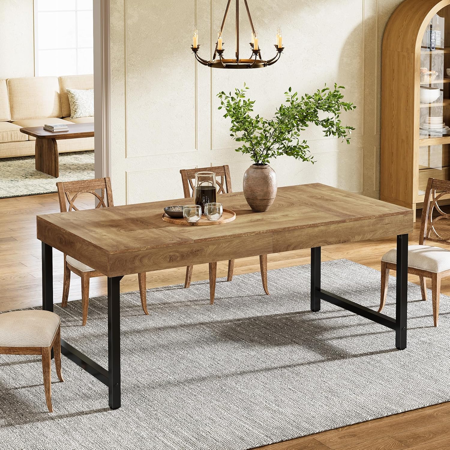 Tribesigns Industrial Farmhouse Dining Table, 55-Inch Rectangle with Heavy-Duty Metal Legs for 4-6 People - Image 7