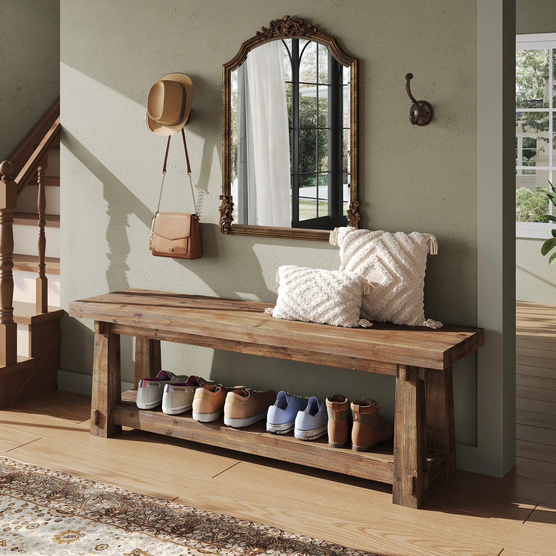 Tribesigns 55-Inch Shoe Storage Bench, Solid Wood Entryway Bench for Hallway - Image 6