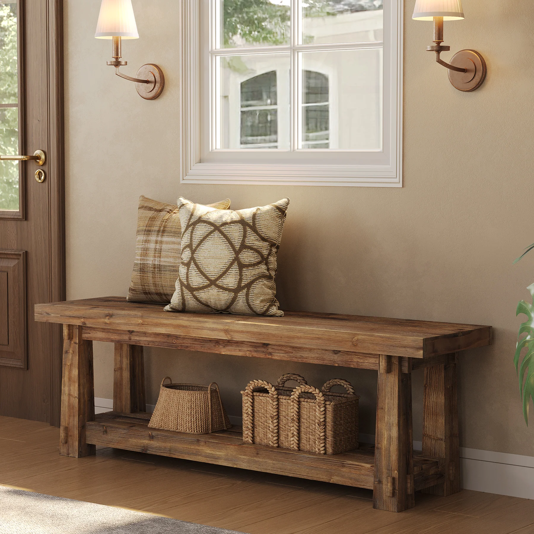 Tribesigns 55-Inch Shoe Storage Bench, Solid Wood Entryway Bench for Hallway - Image 7