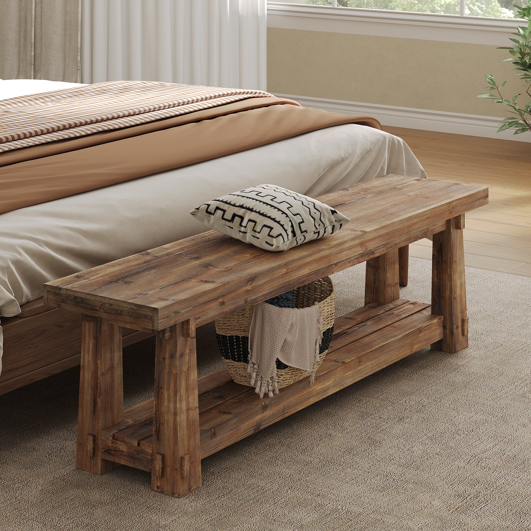 Tribesigns 55-Inch Shoe Storage Bench, Solid Wood Entryway Bench for Hallway - Image 9