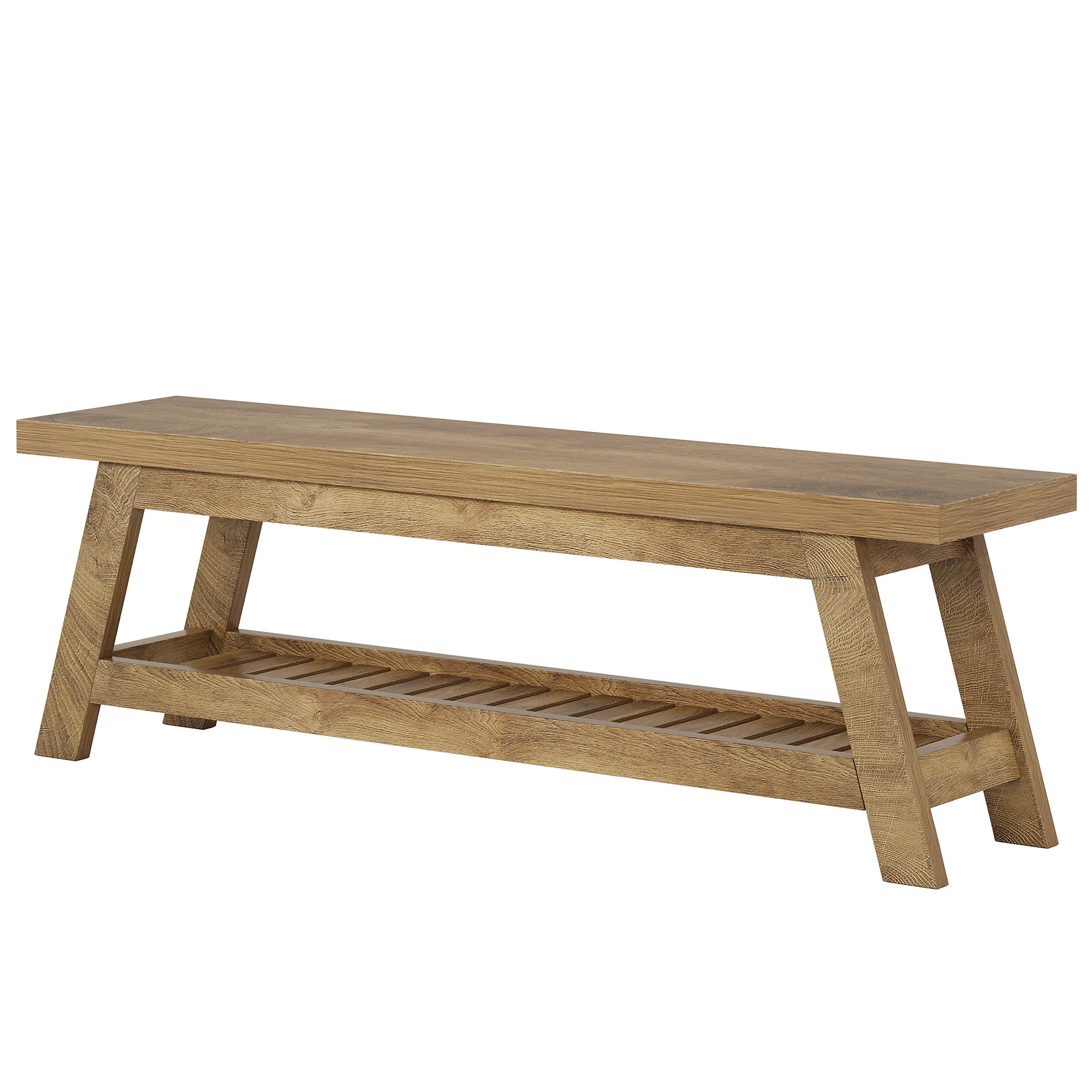 55-Inch Wood Entryway Bench with Shoe Storage, Two-Tier Narrow Hallway Seating Bench for Foyer and Bedroom - Image 11