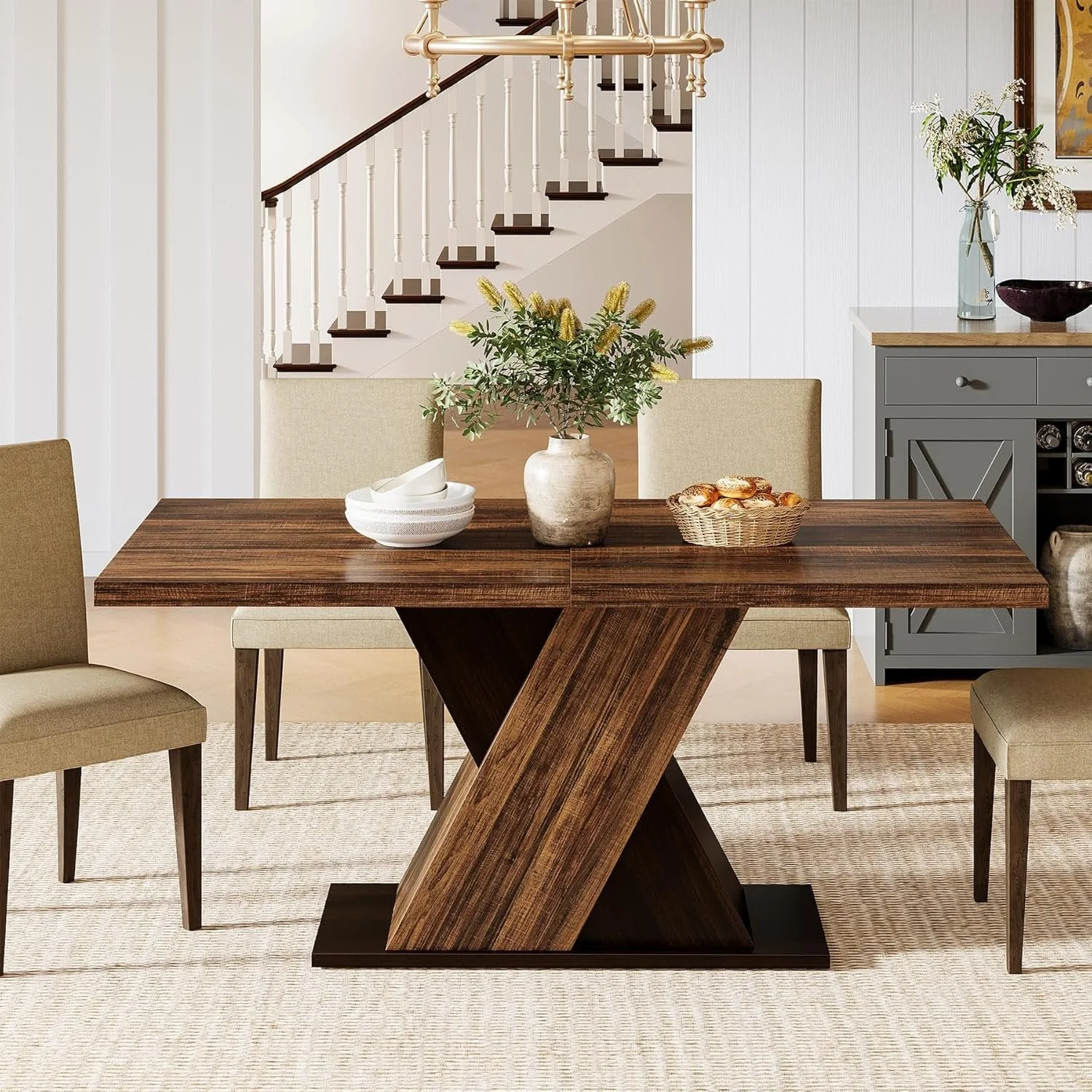 Tribesigns 55" Rustic Farmhouse Dining Table, Space-Saving Wood Table for 4