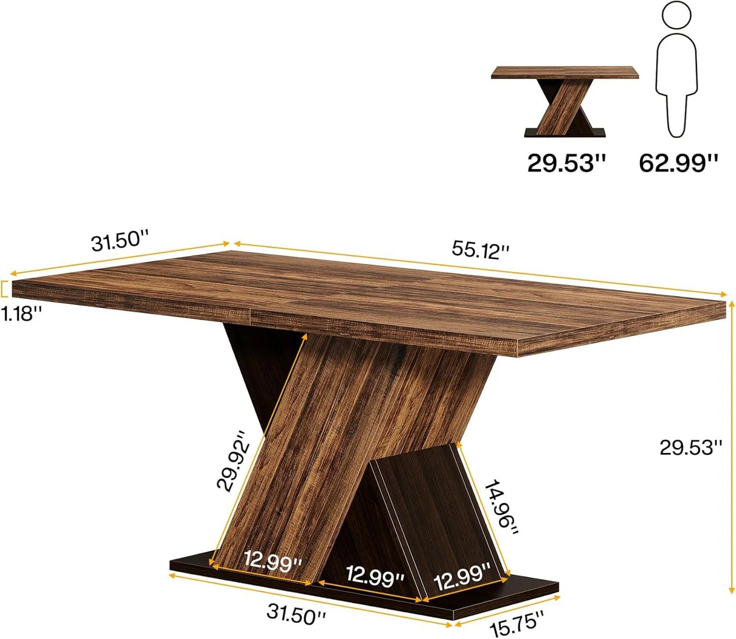 Tribesigns 55" Rustic Farmhouse Dining Table, Space-Saving Wood Table for 4 - Image 2