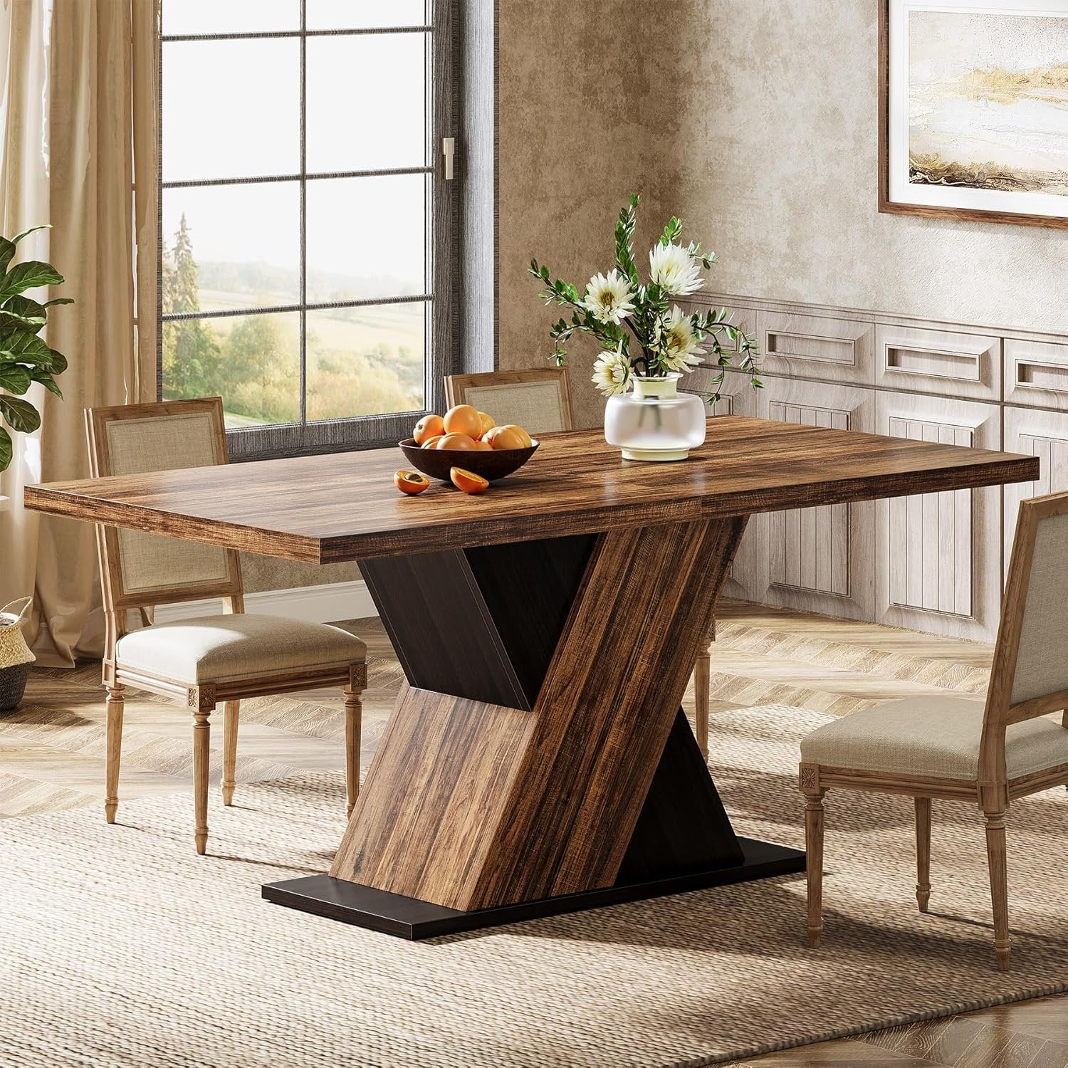 Tribesigns 55" Rustic Farmhouse Dining Table, Space-Saving Wood Table for 4 - Image 3